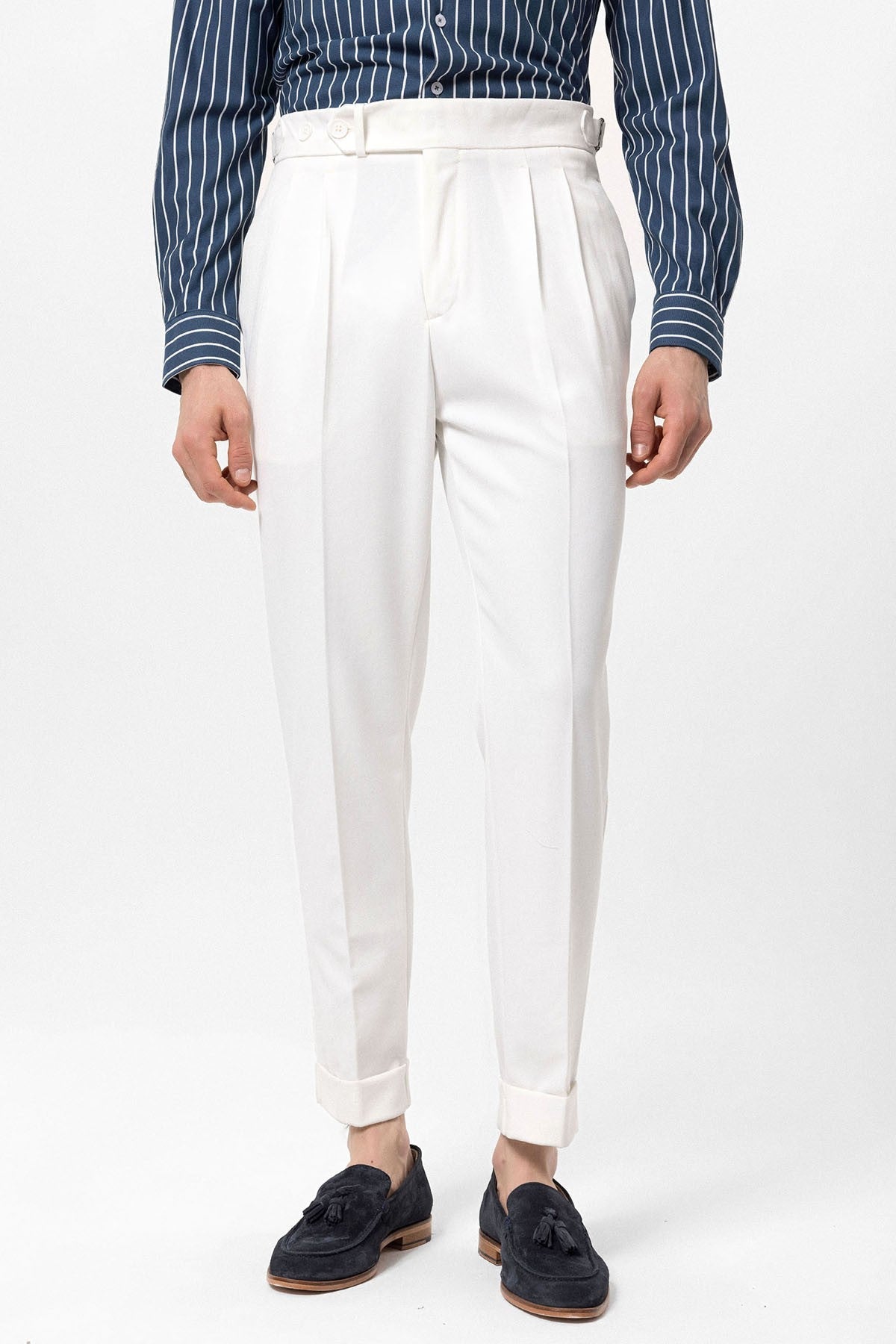 High-Waisted Pleated Carrot-Fit Men's Pants