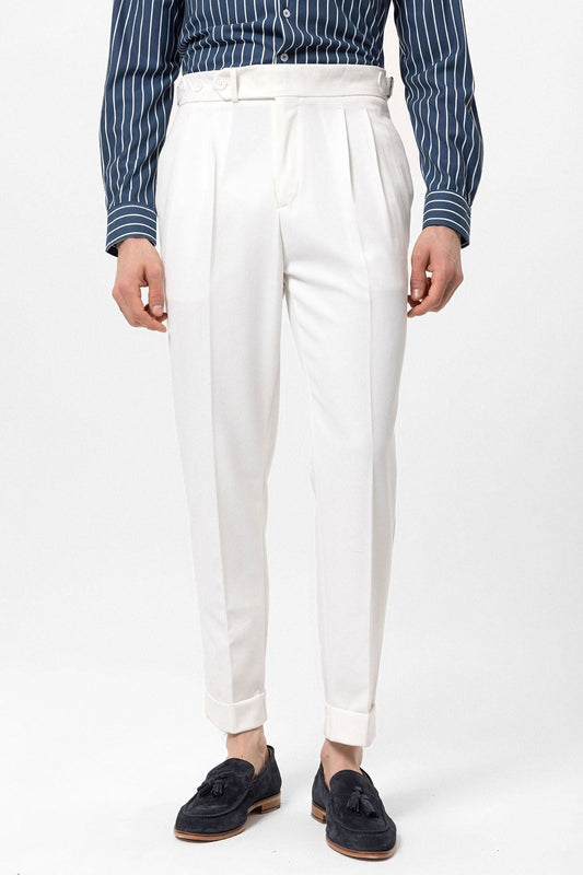 High-Waisted Pleated Carrot-Fit Men's Pants