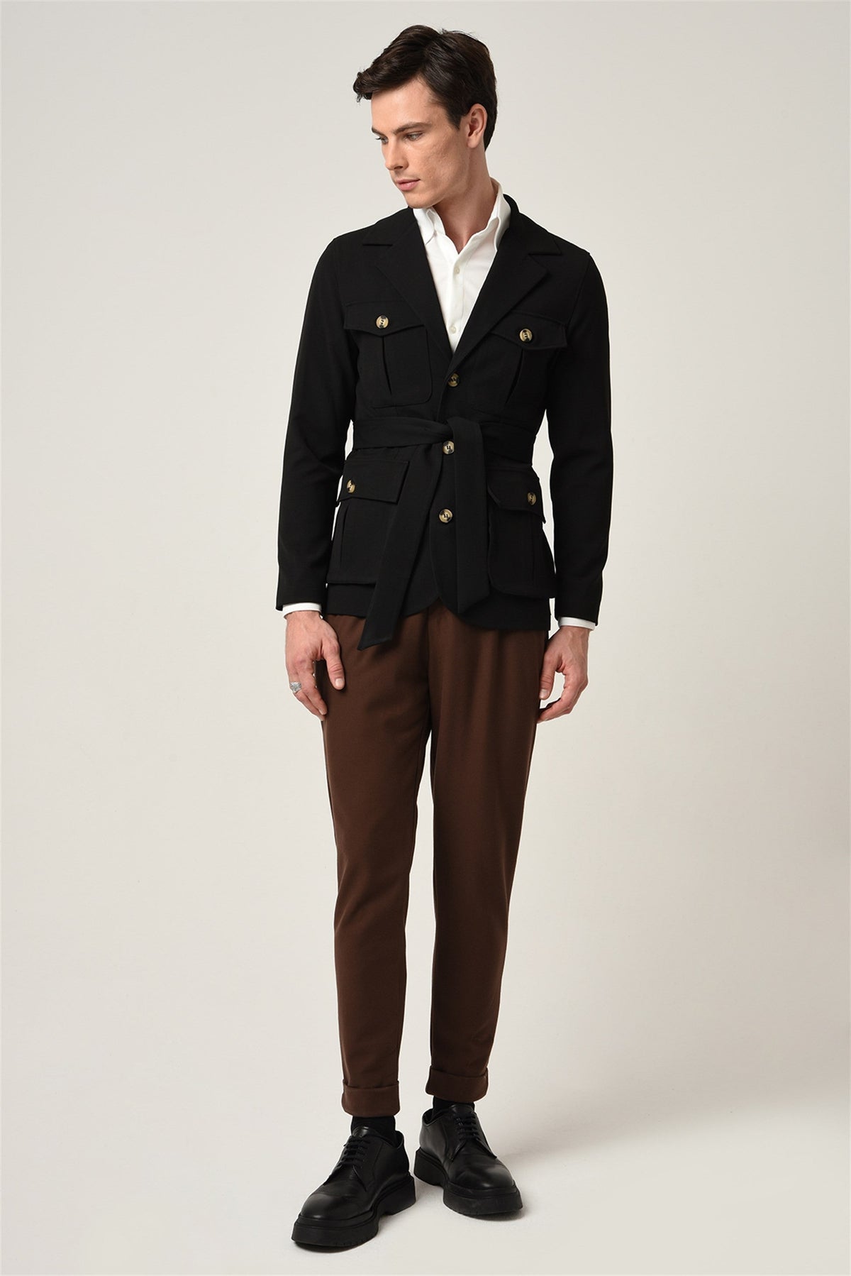 Antioch Men's Jacket with Collar and Belt, All-Season Coat