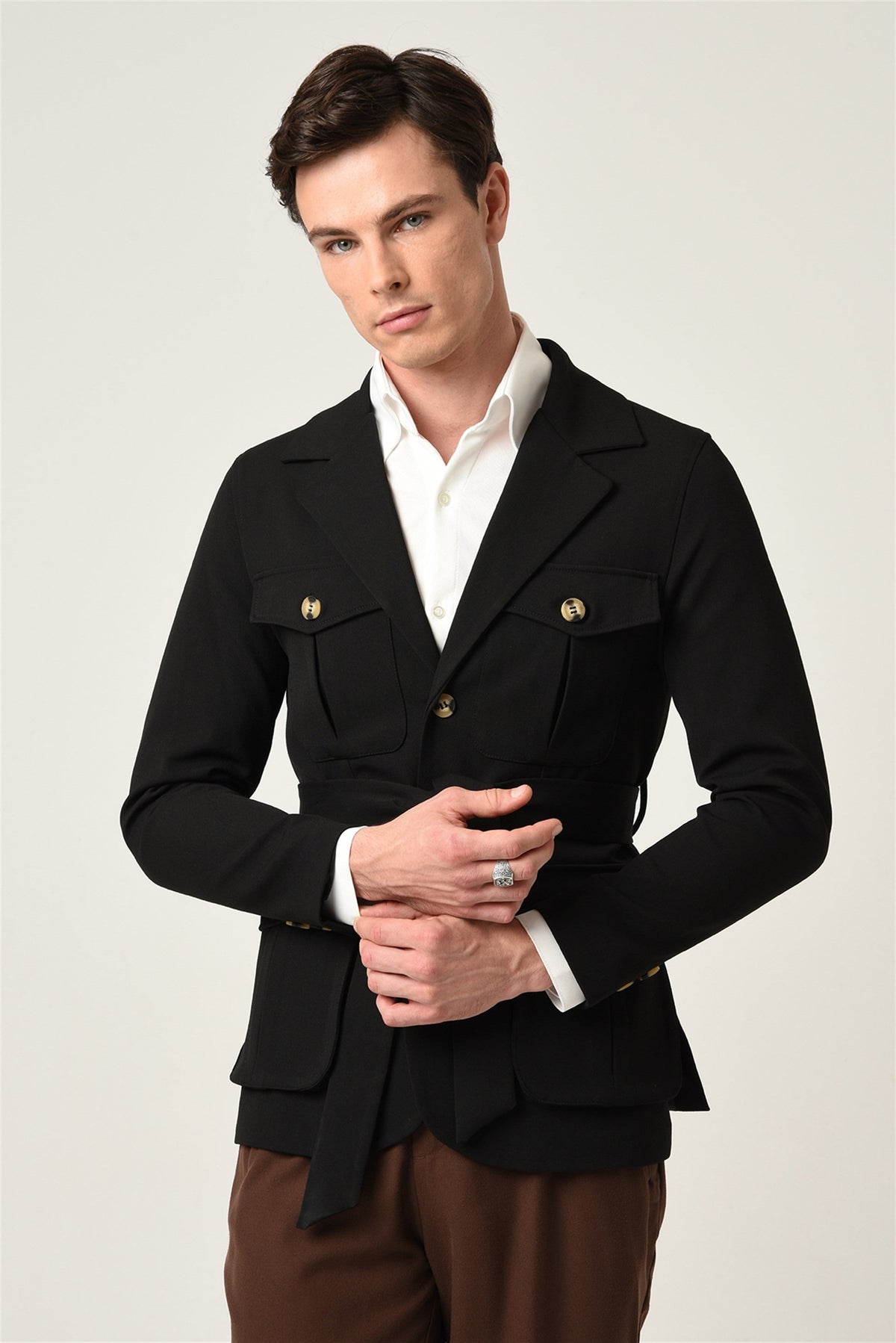 Antioch Men's Jacket with Collar and Belt, All-Season Coat