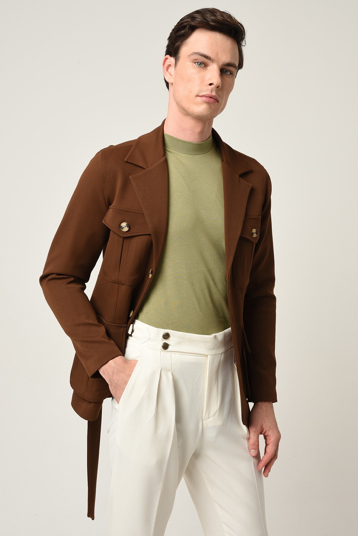 Antioch Men's Jacket with Collar and Belt, All-Season Coat