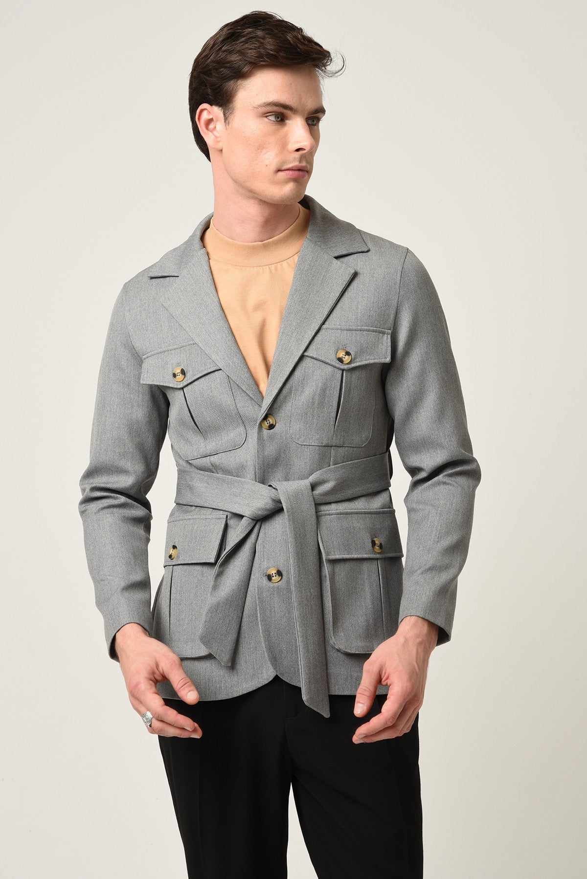 Antioch Men's Jacket with Collar and Belt, All-Season Coat