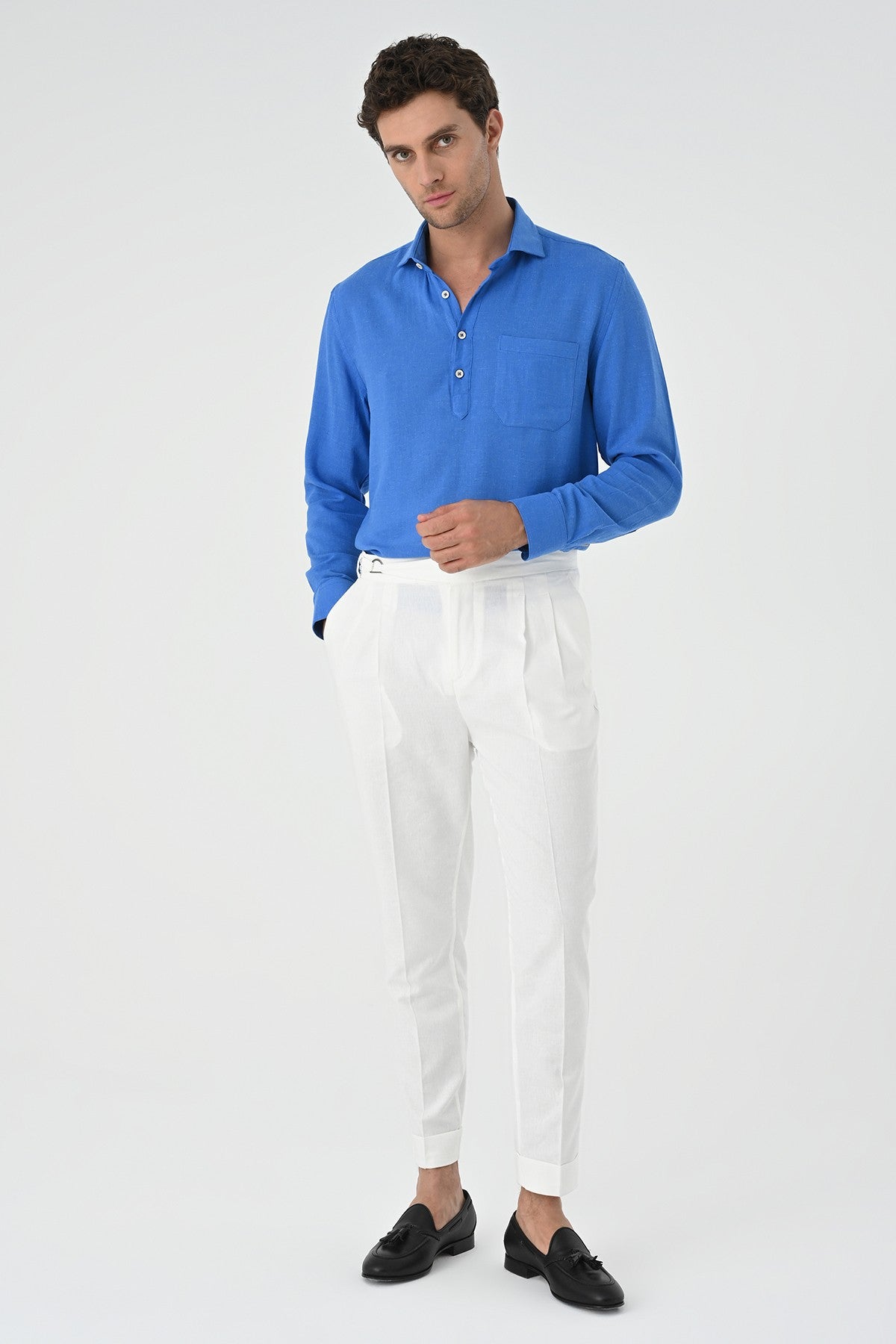 Men's Long-Sleeved Shirt with Half-Button Closure
