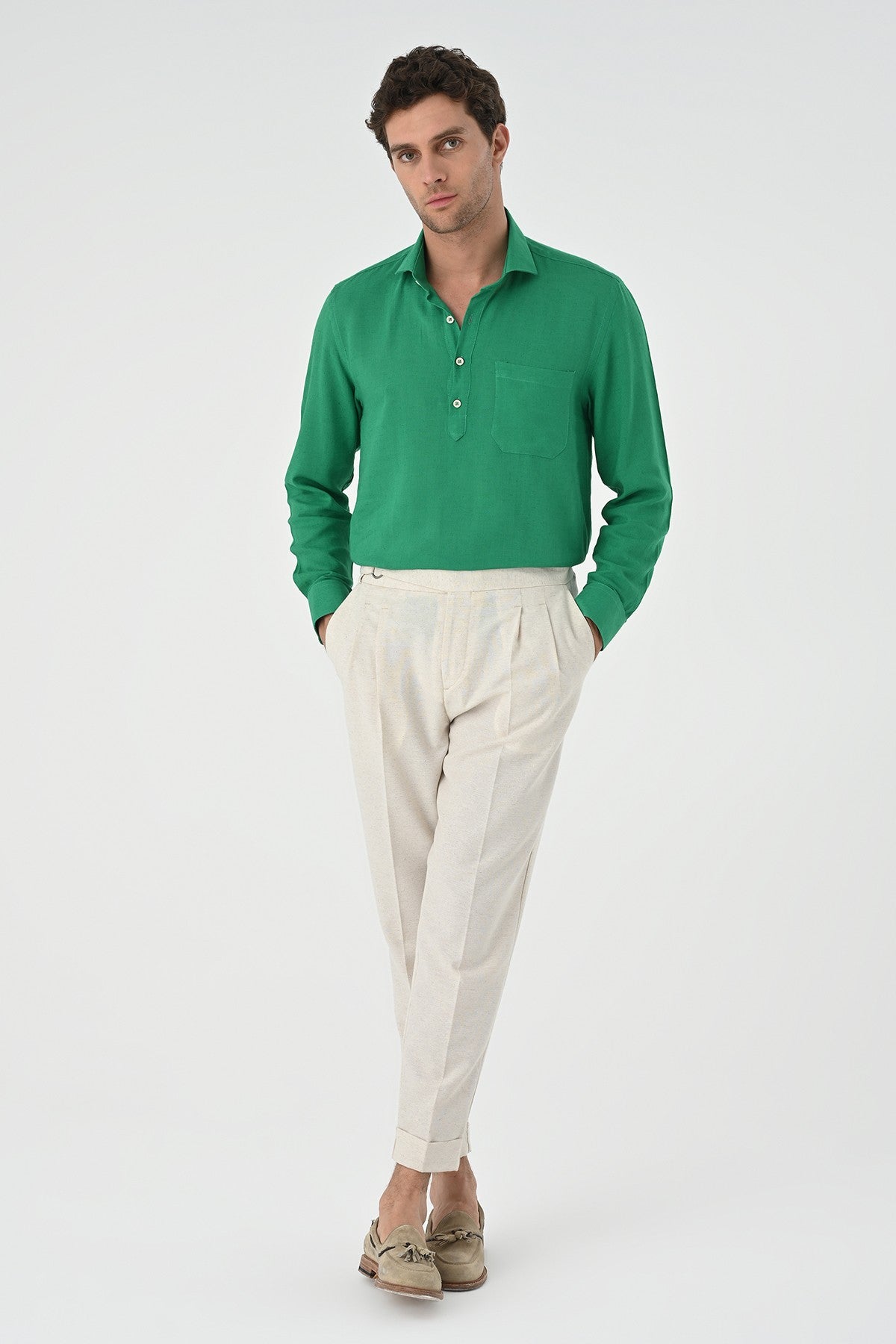 Men's Long-Sleeved Shirt with Half-Button Closure