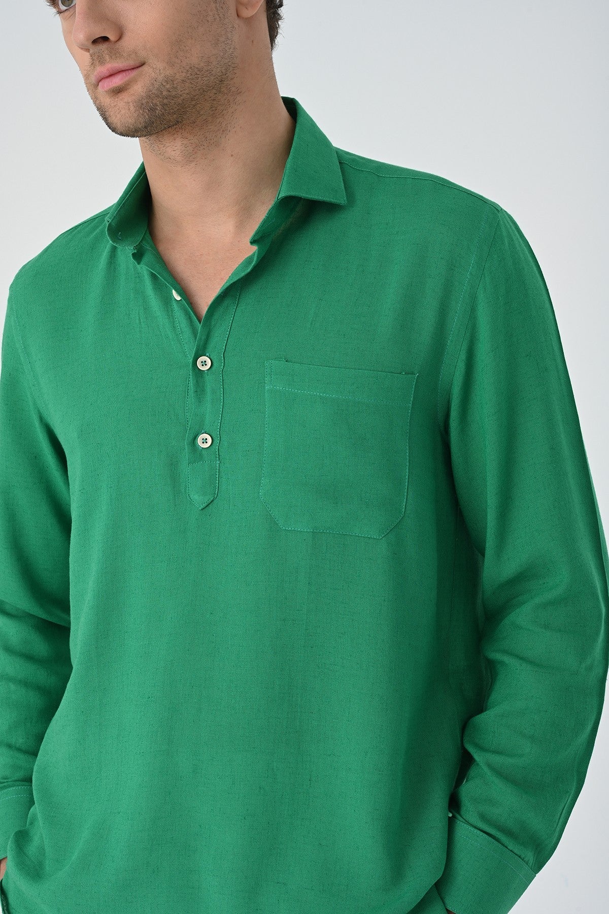 Men's Long-Sleeved Shirt with Half-Button Closure