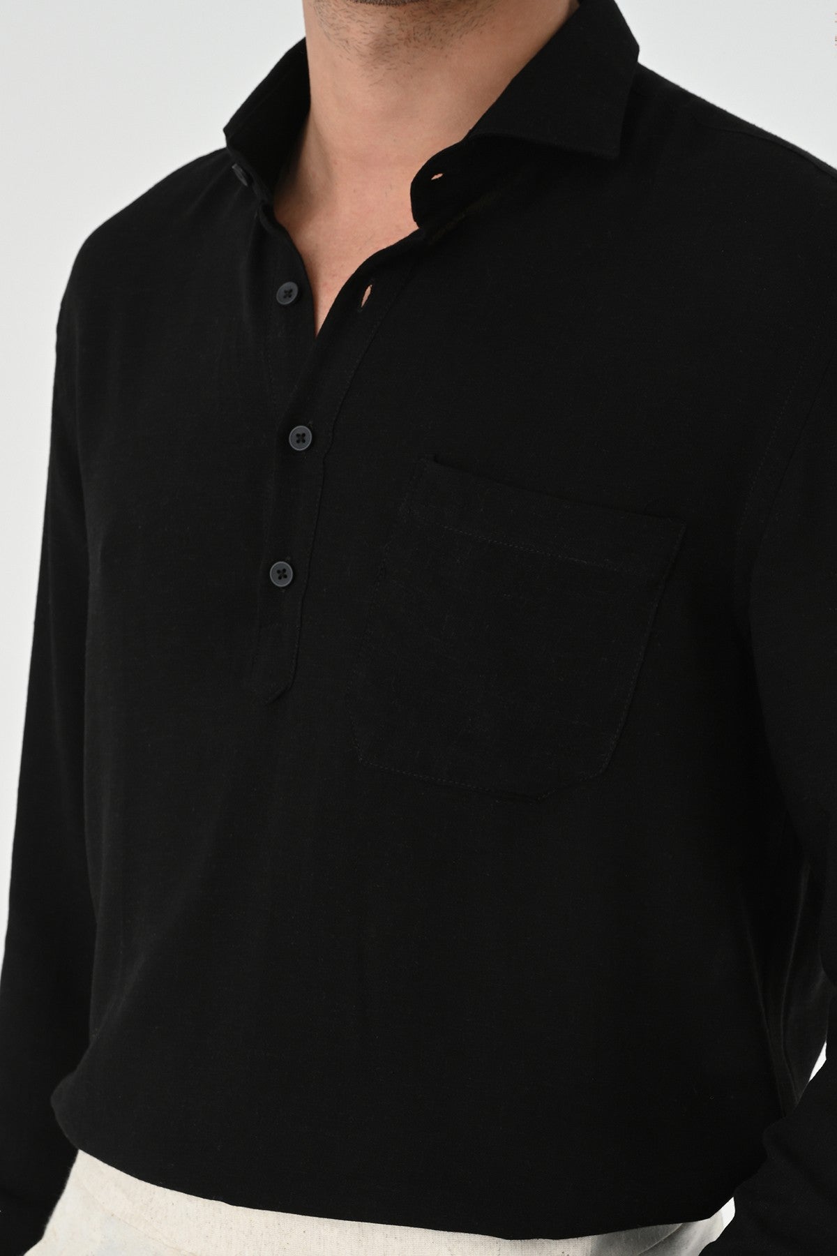 Men's Long-Sleeved Shirt with Half-Button Closure