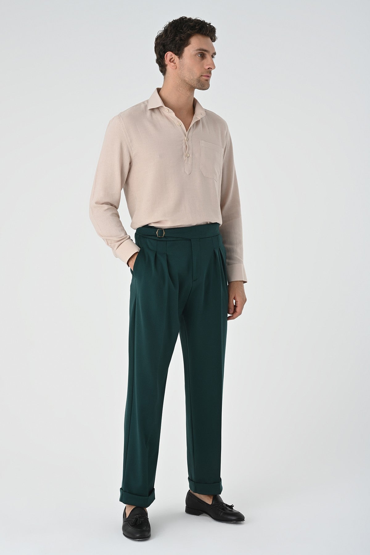 Men's Long-Sleeved Shirt with Half-Button Closure