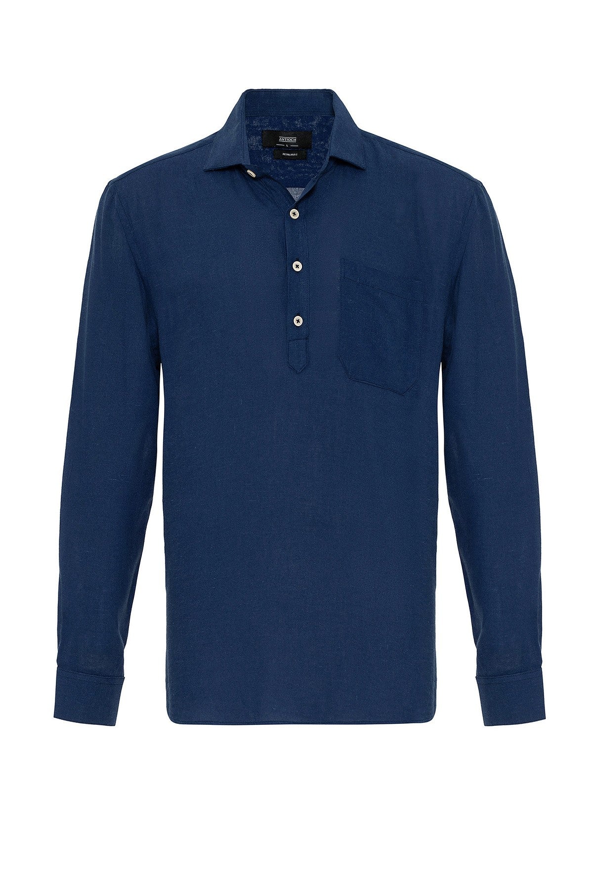 Men's Long-Sleeved Shirt with Half-Button Closure