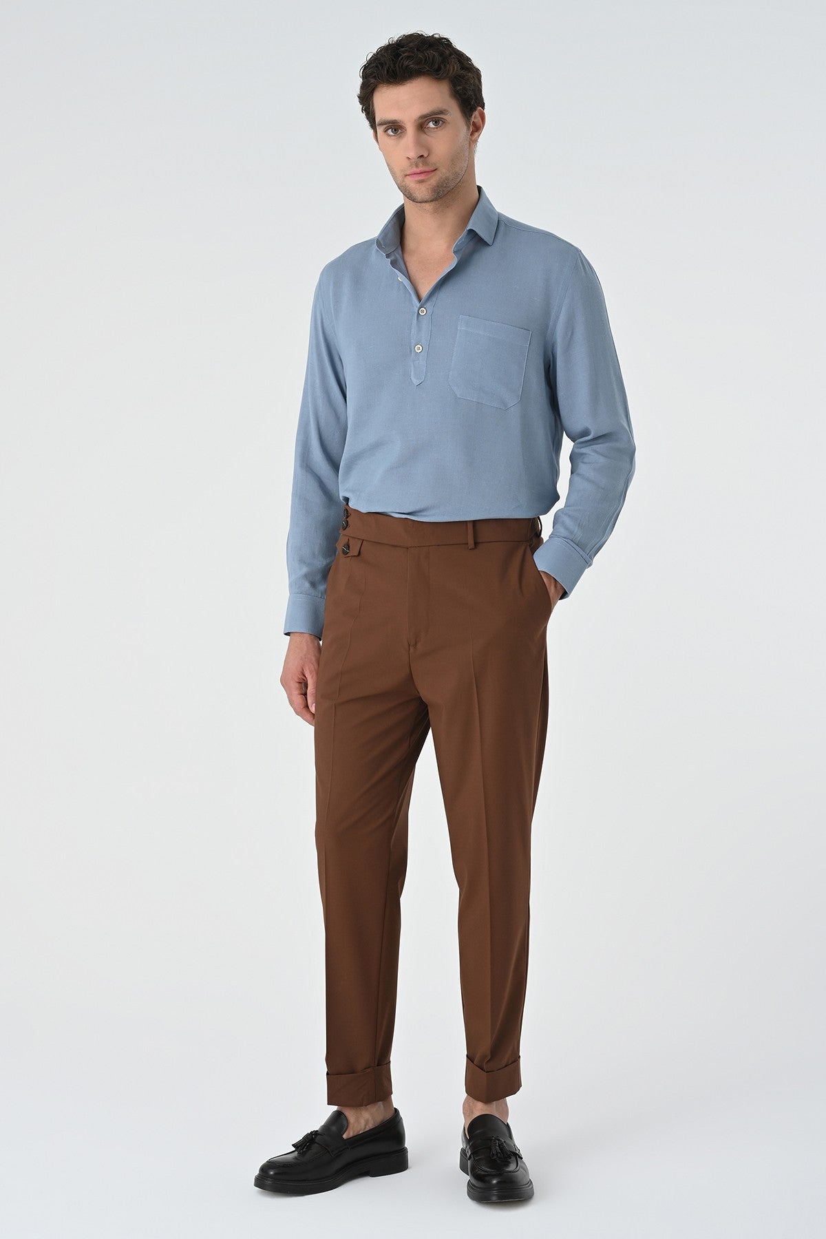 Men's Long-Sleeved Shirt with Half-Button Closure