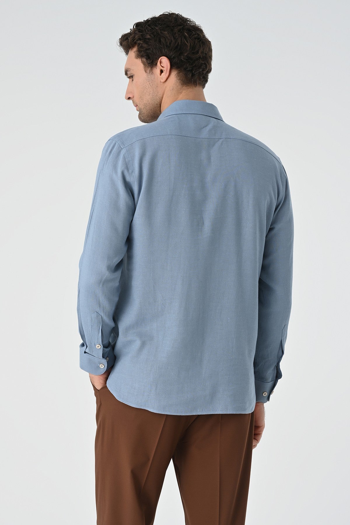 Men's Long-Sleeved Shirt with Half-Button Closure