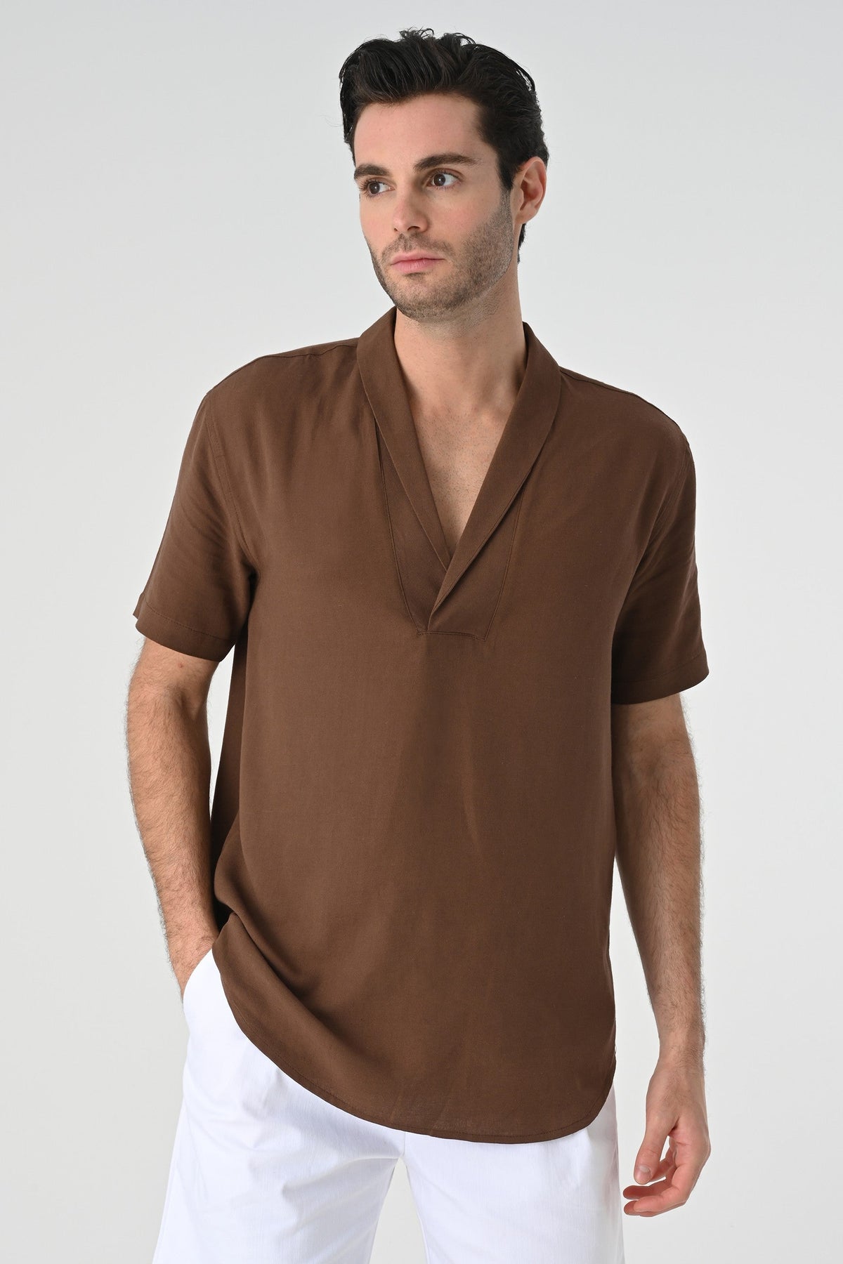 Antioch Relax Fit Short-Sleeved Men's Shirt with a Shawl Collar