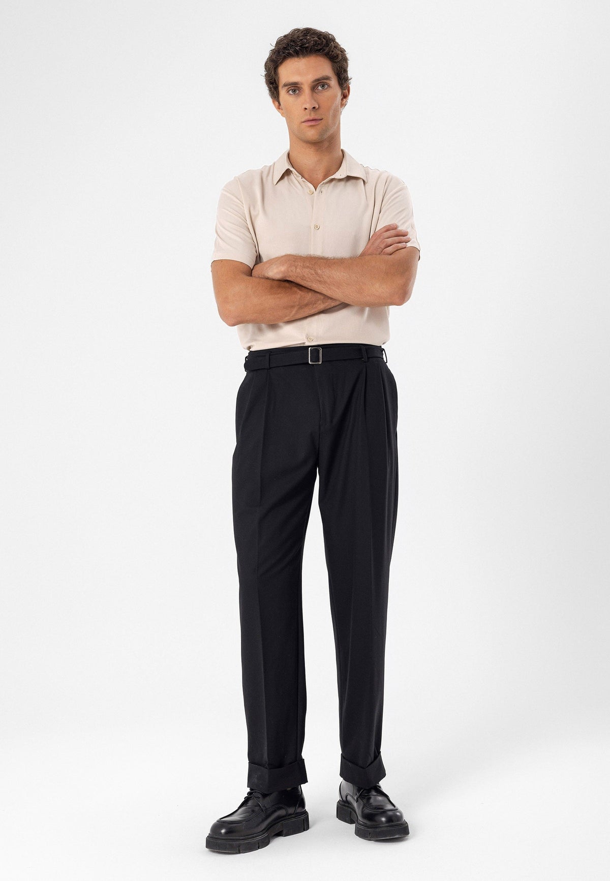 High-Waisted Pleated Relaxed-Fit Men's Pants