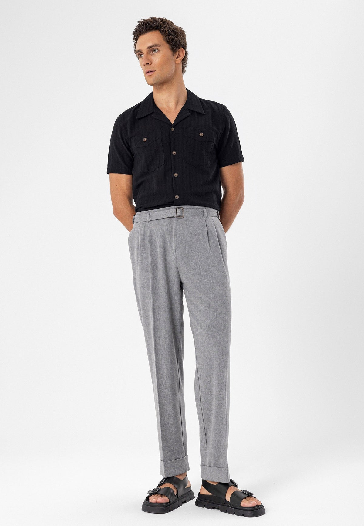 High-Waisted Pleated Relaxed-Fit Men's Pants