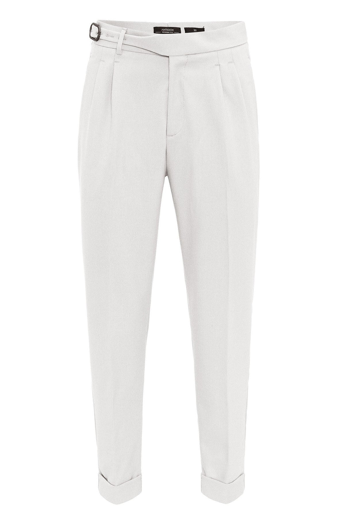 High-Waisted Pleated Men's Pants with Buckle Detail