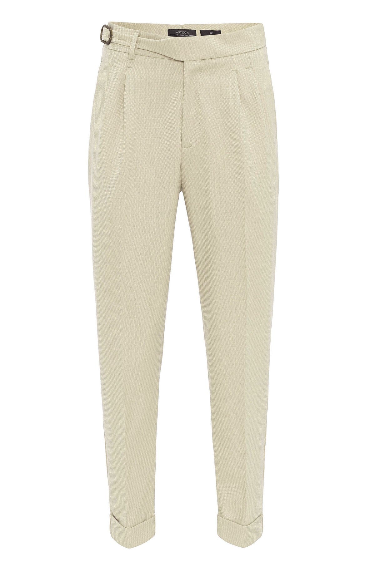High-Waisted Pleated Men's Pants with Buckle Detail