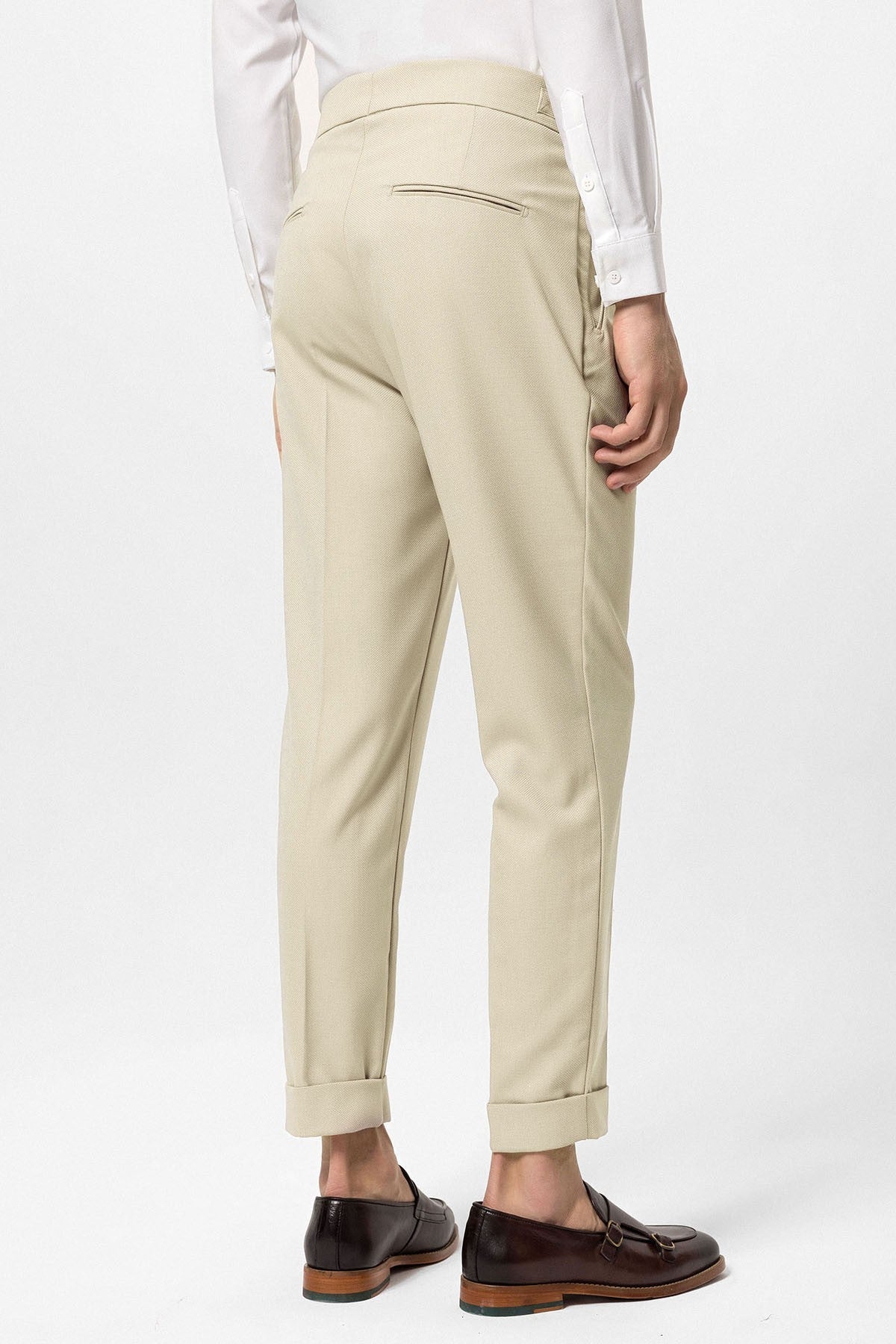 High-Waisted Pleated Men's Pants with Buckle Detail