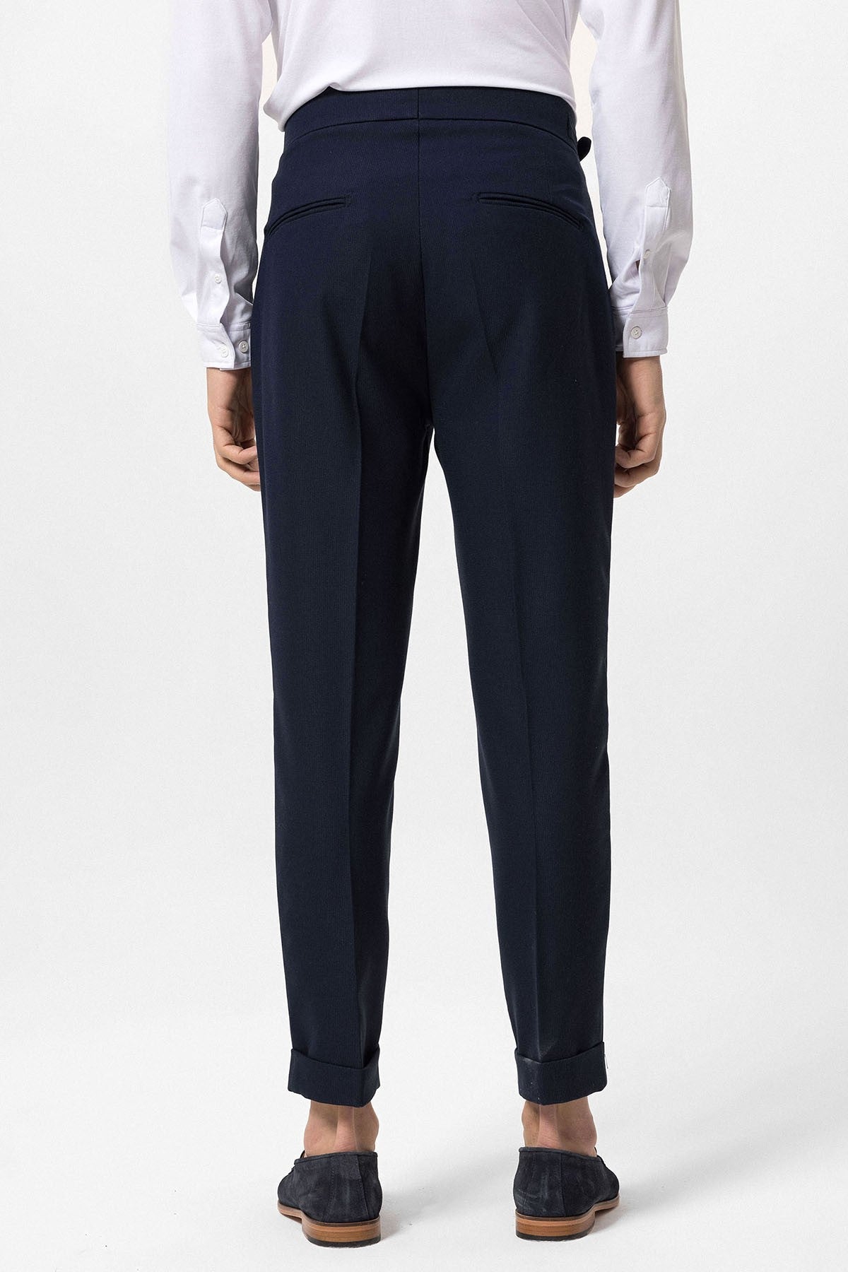 High-Waisted Pleated Men's Pants with Buckle Detail