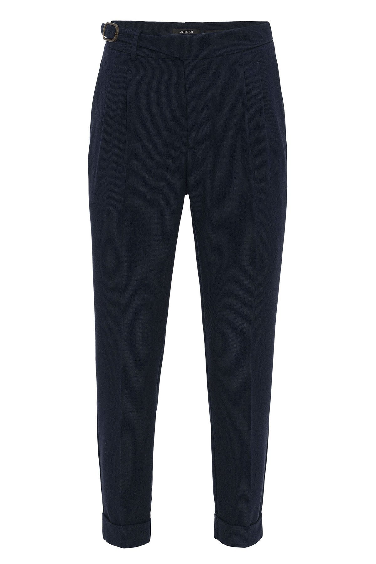 High-Waisted Pleated Men's Pants with Buckle Detail