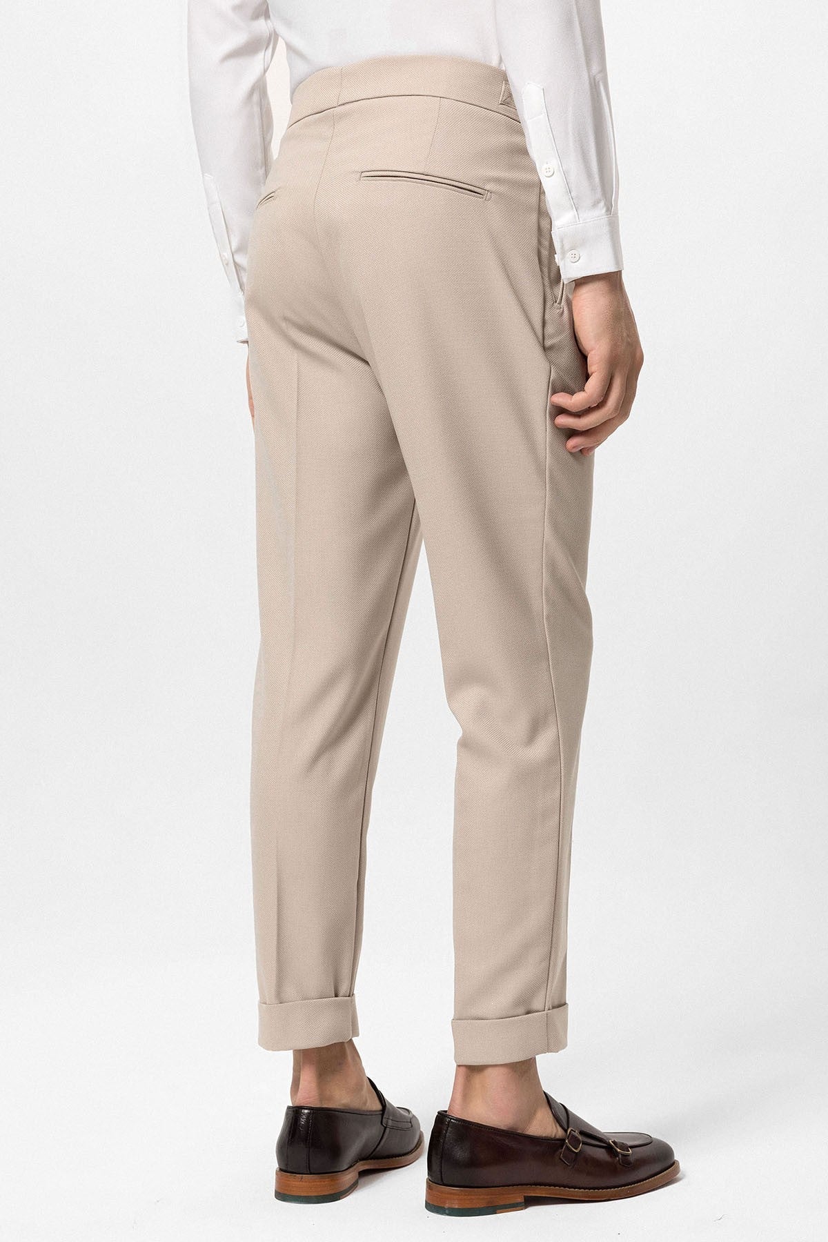 High-Waisted Pleated Men's Pants with Buckle Detail