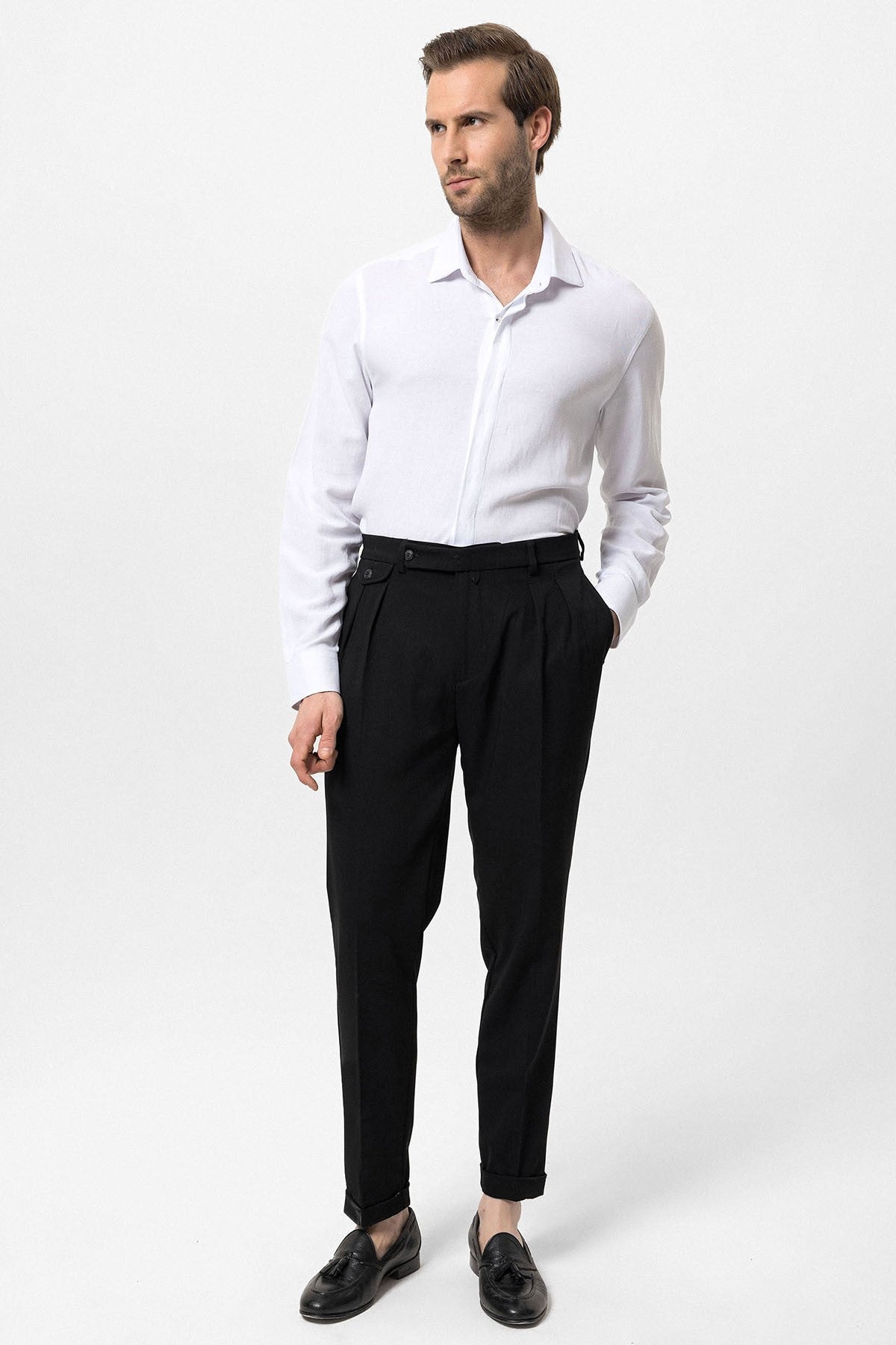 Pleated High-Waisted Men's Pants
