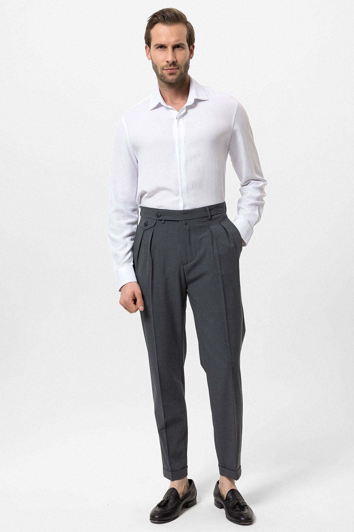 Pleated High-Waisted Men's Pants