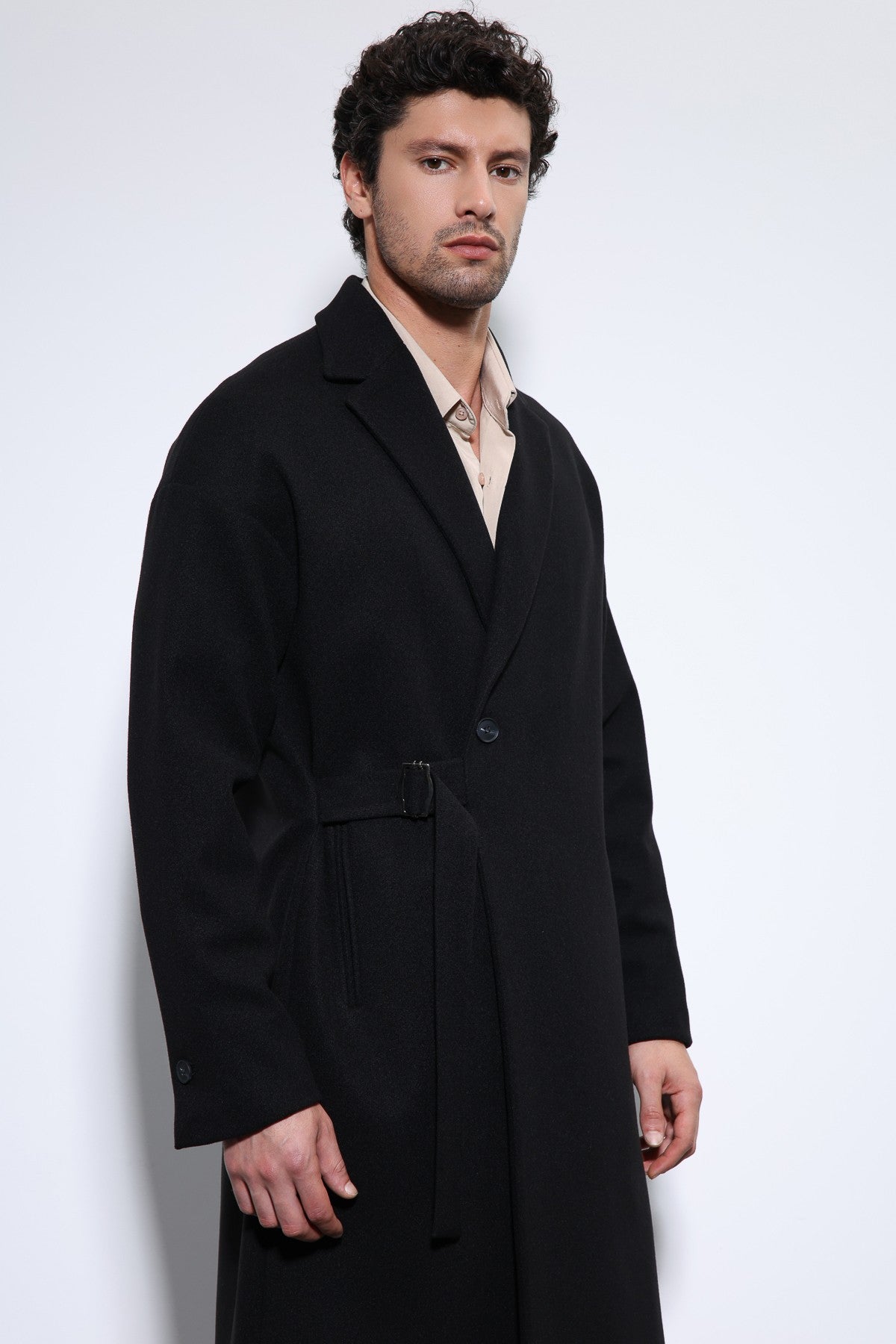 Oversized Men's Coat with a Belt