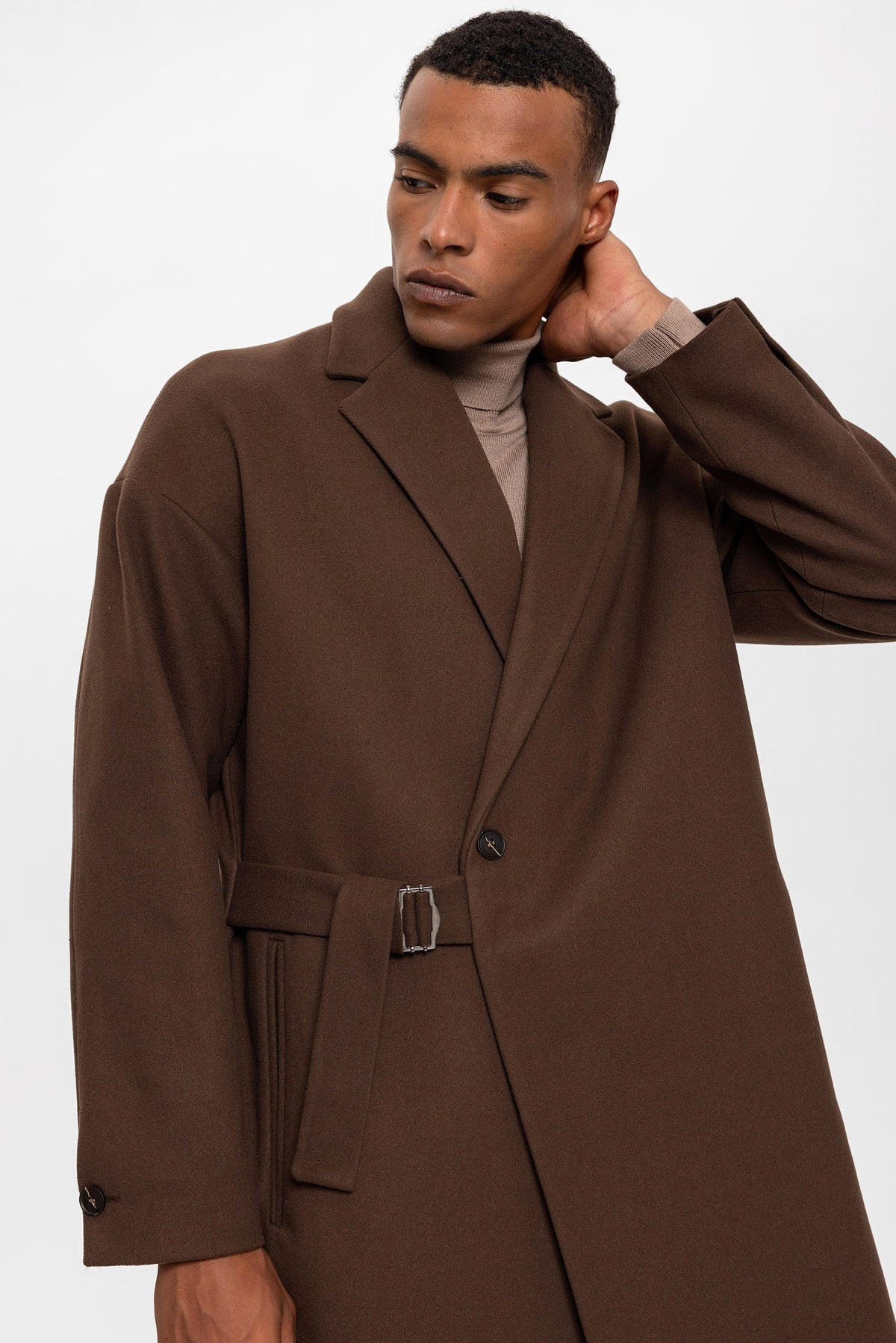 Oversized Men's Coat with a Belt