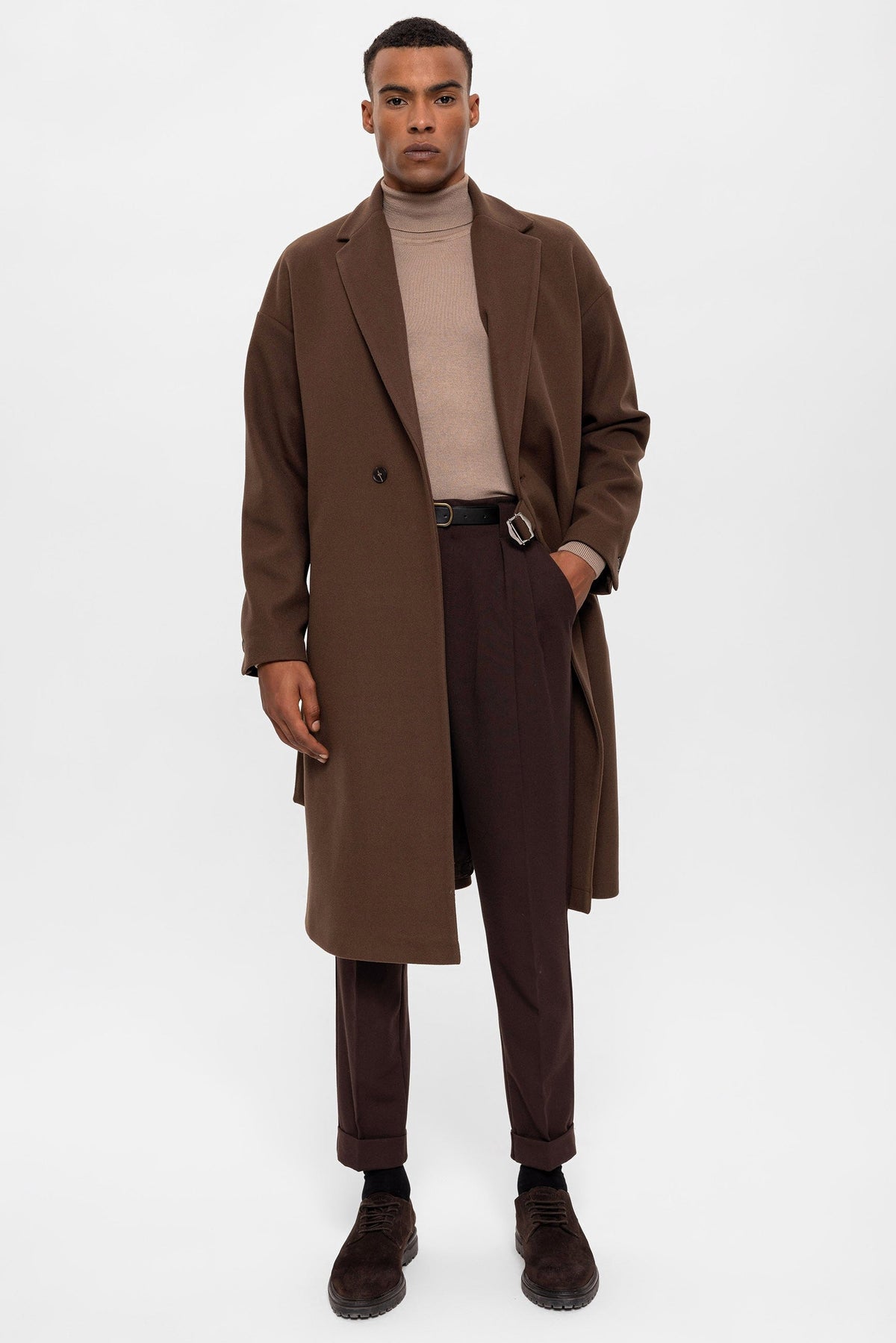 Oversized Men's Coat with a Belt