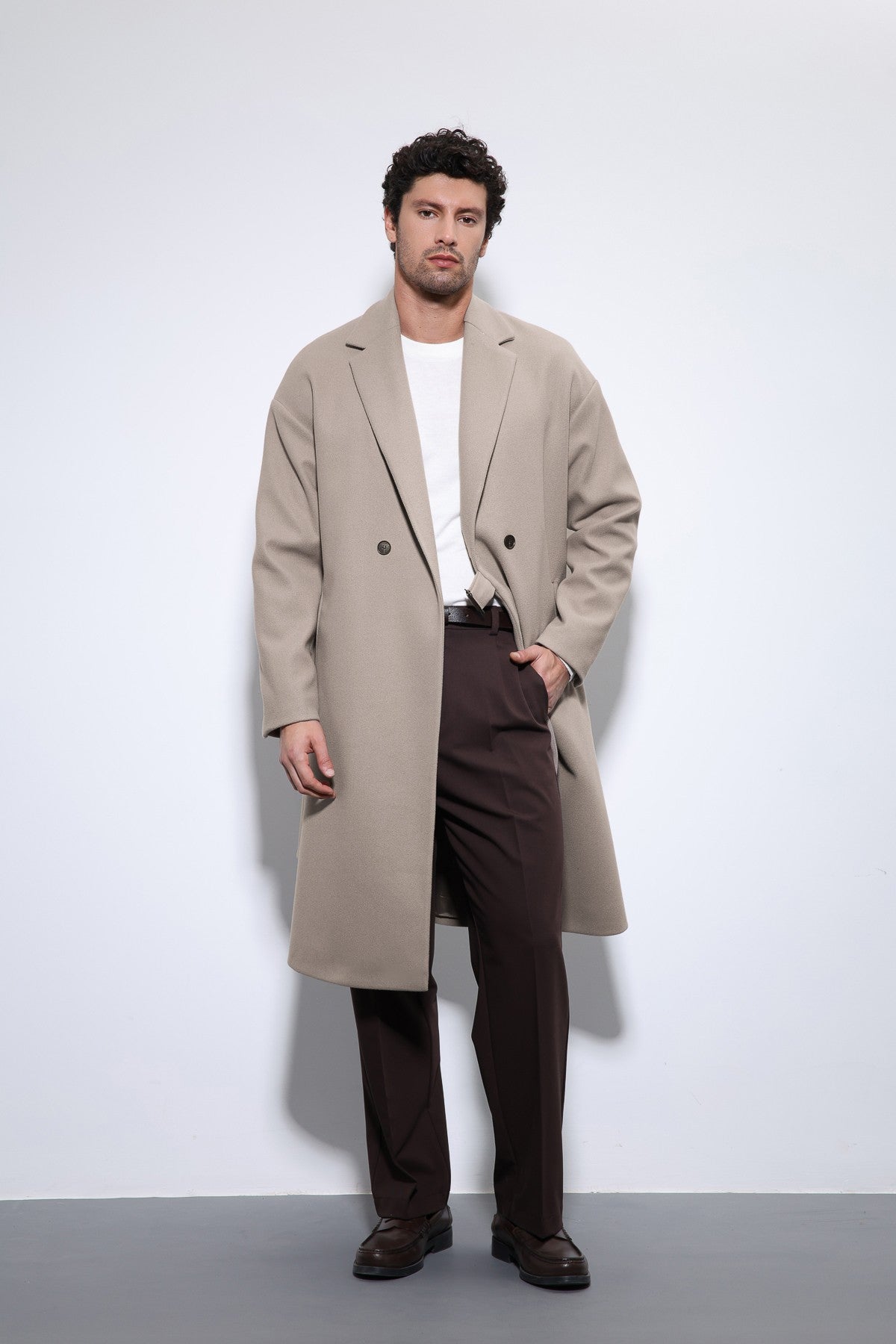 Oversized Men's Coat with a Belt