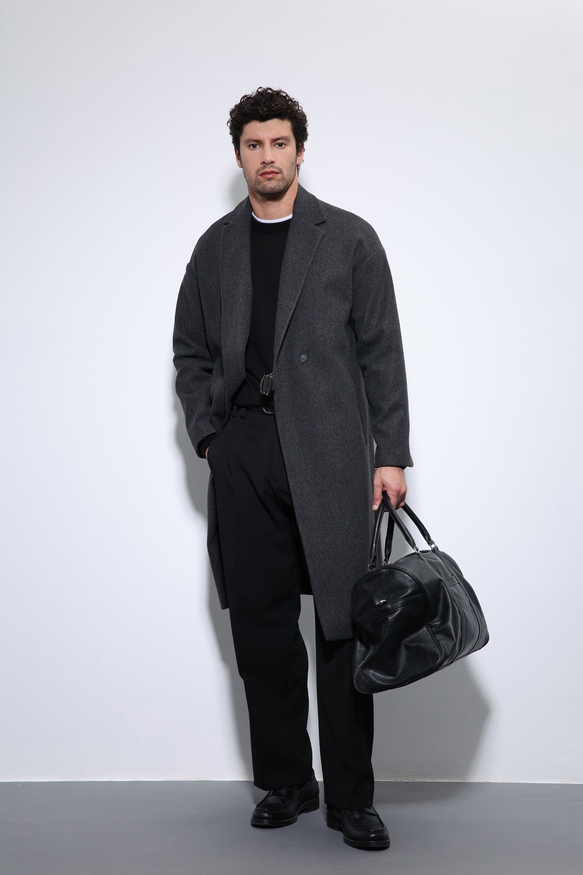 Oversized Men's Coat with a Belt