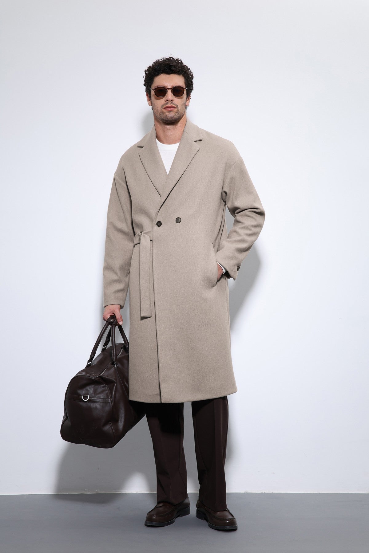 Oversized Men's Coat with a Belt