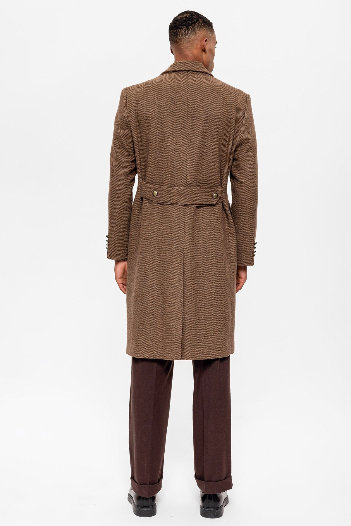 Antioch Herringbone-Patterned Double-Breasted Men's Coat
