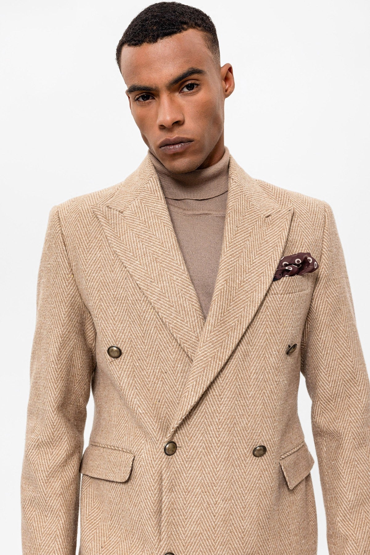 Antioch Herringbone-Patterned Double-Breasted Men's Coat
