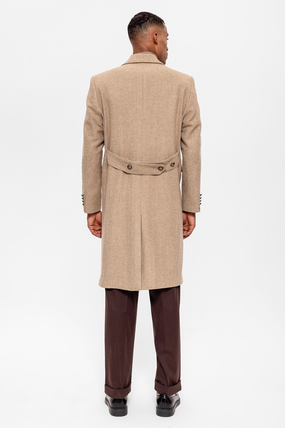 Antioch Herringbone-Patterned Double-Breasted Men's Coat