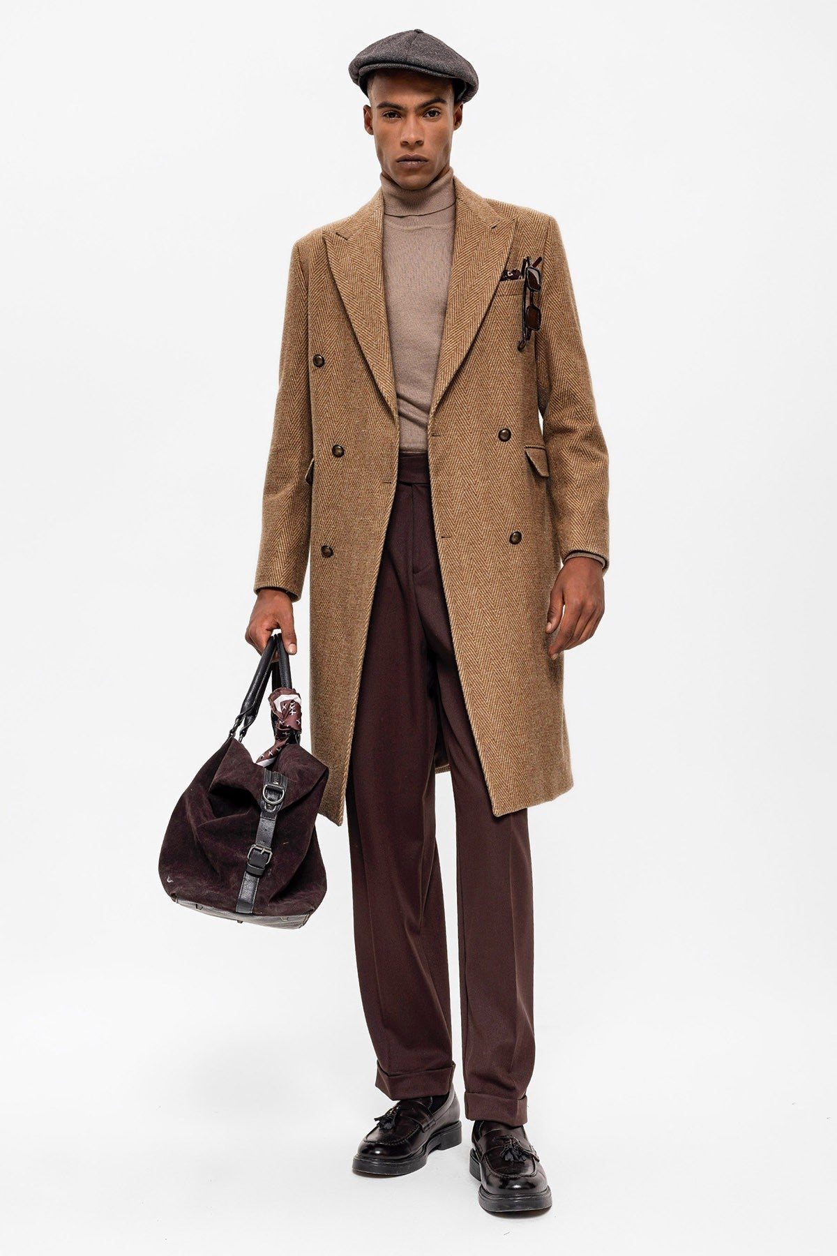 Antioch Herringbone-Patterned Double-Breasted Men's Coat