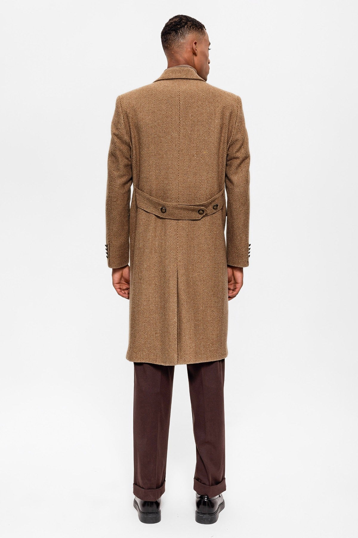 Antioch Herringbone-Patterned Double-Breasted Men's Coat