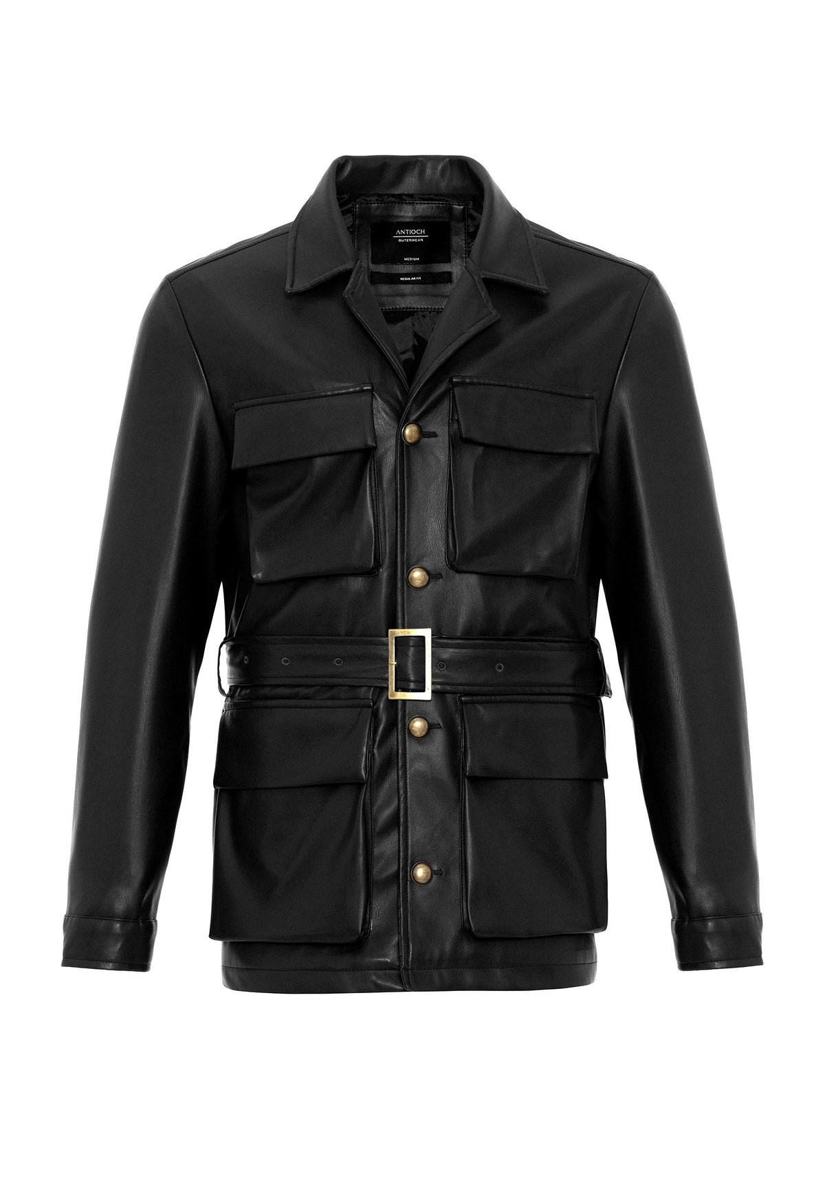 Antioch Slim-Fit Faux Leather Men's Jacket with Belt