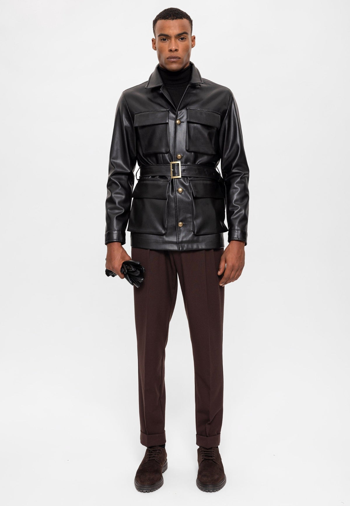 Antioch Slim-Fit Faux Leather Men's Jacket with Belt
