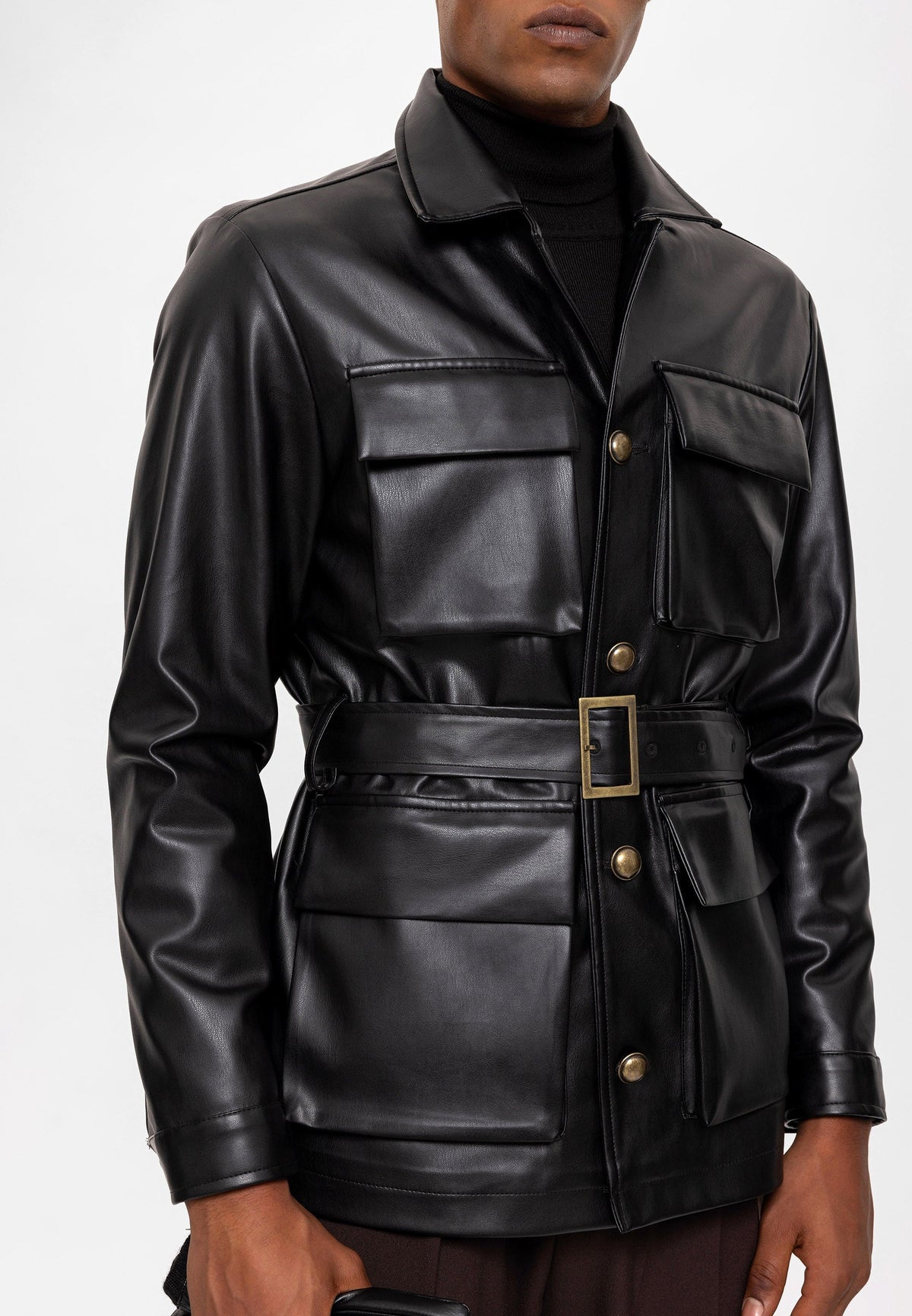 Antioch Slim-Fit Faux Leather Men's Jacket with Belt