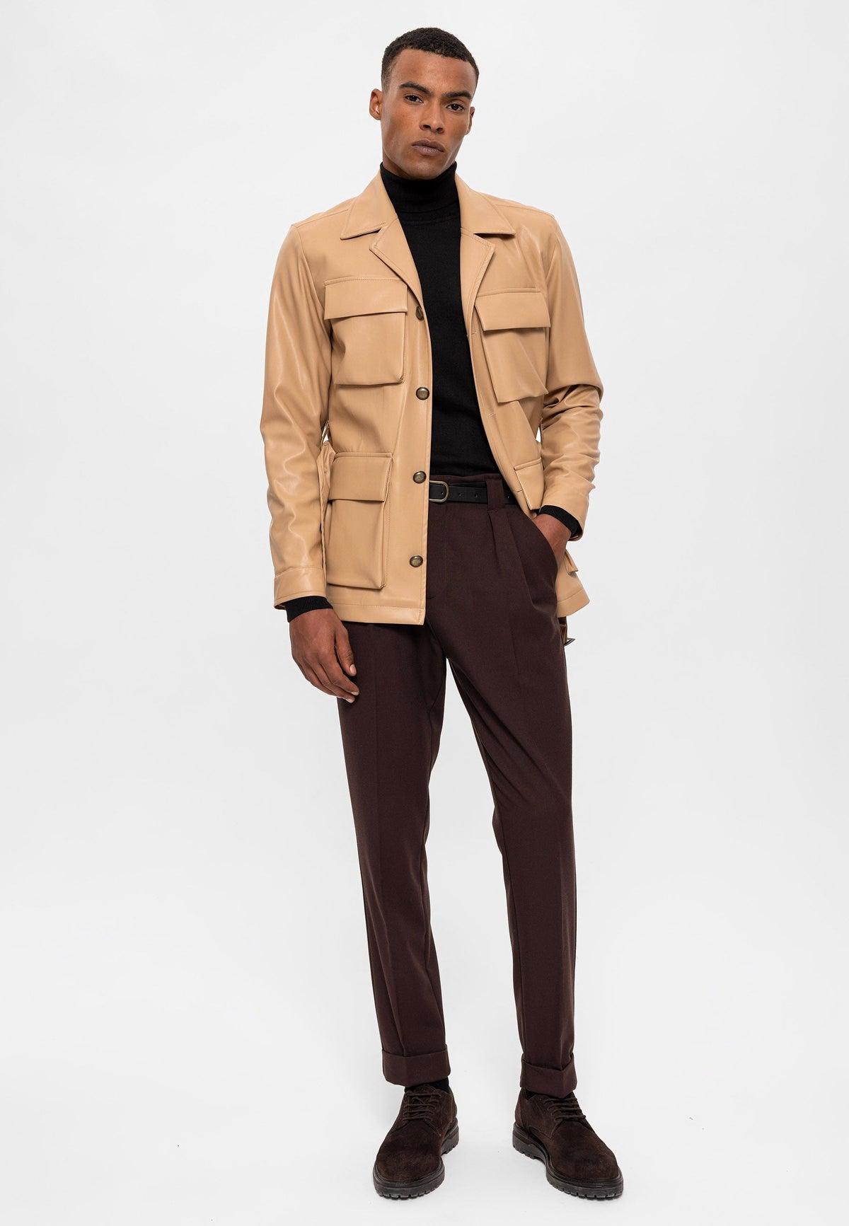 Antioch Slim-Fit Faux Leather Men's Jacket with Belt