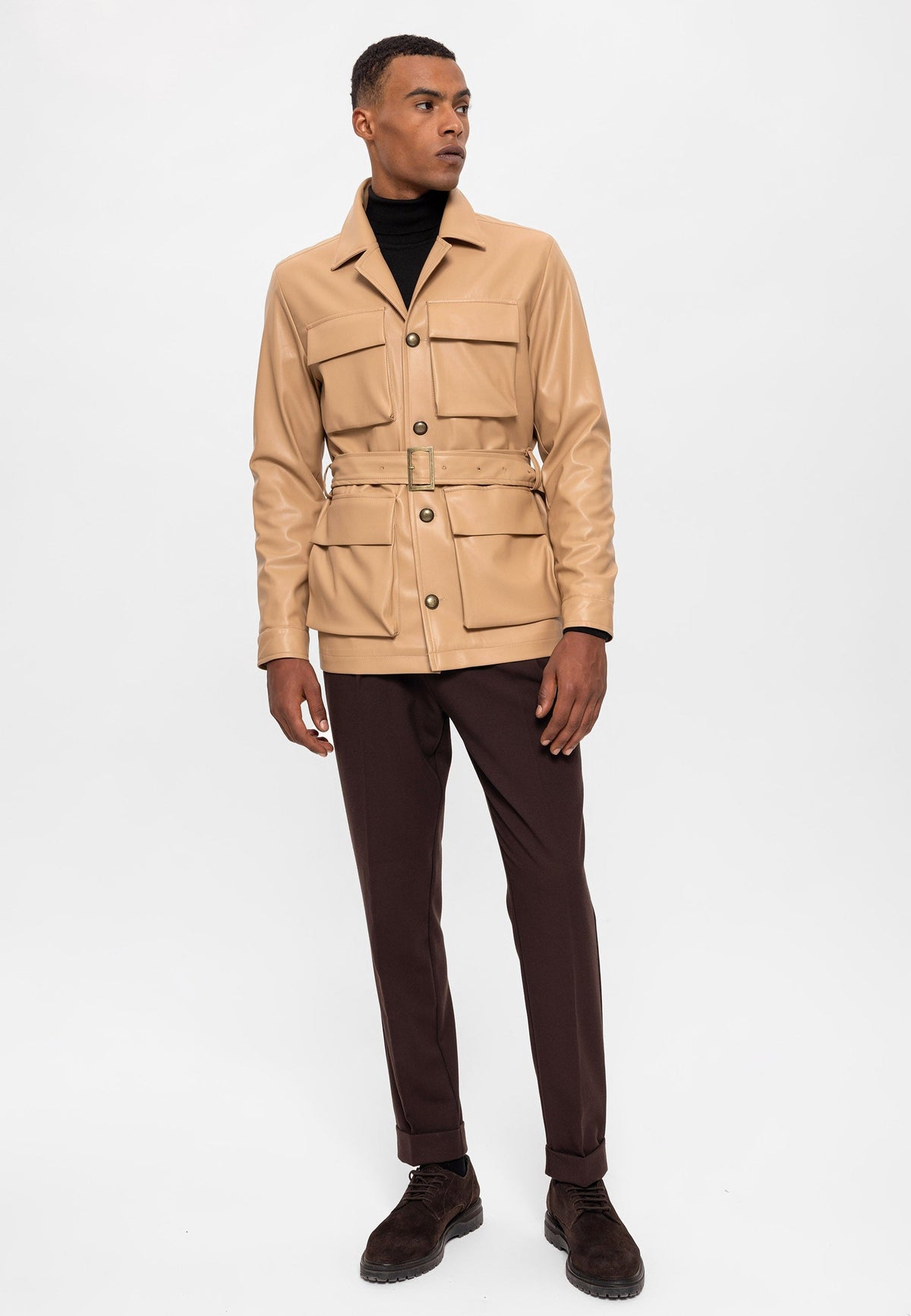 Antioch Slim-Fit Faux Leather Men's Jacket with Belt