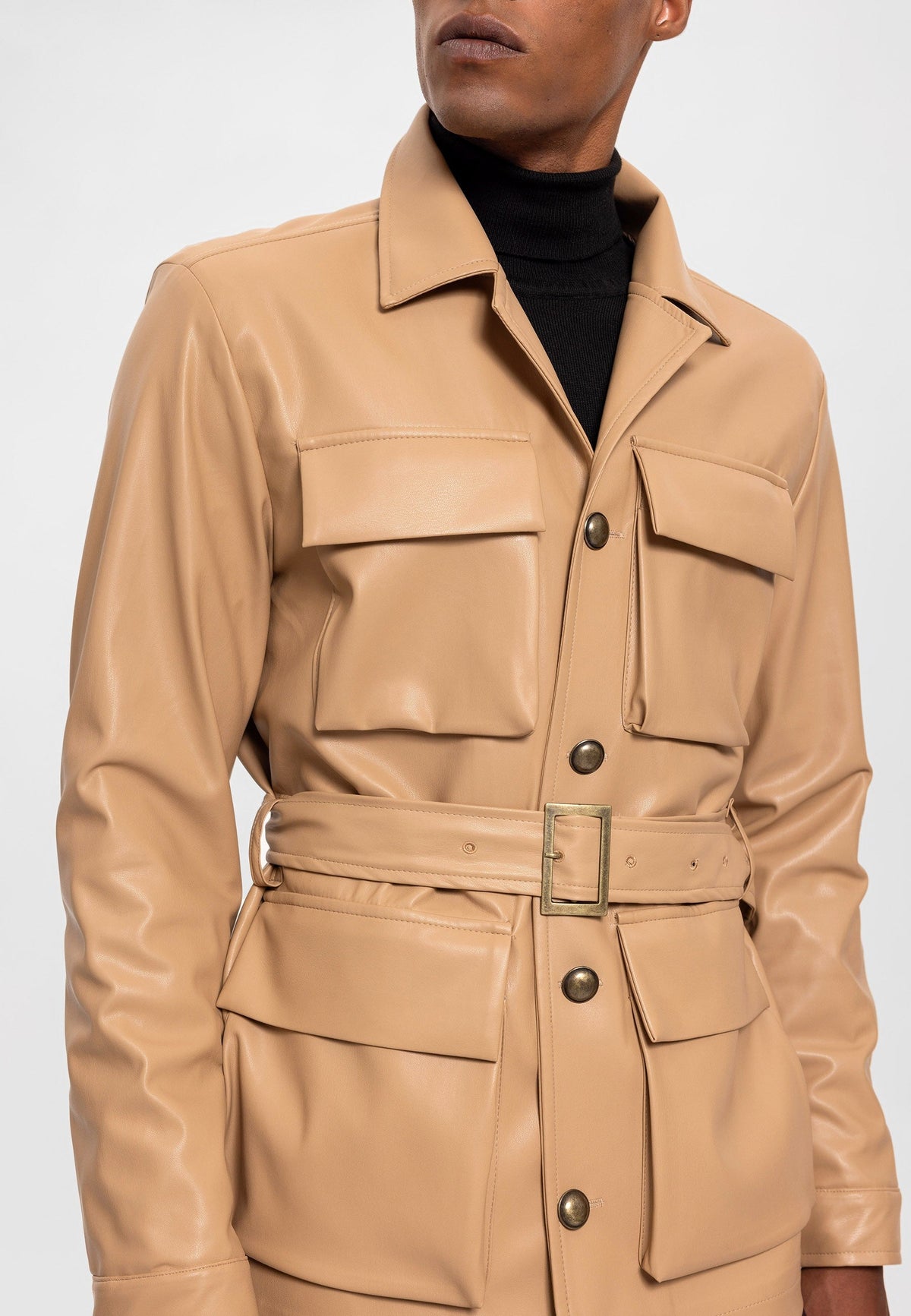 Antioch Slim-Fit Faux Leather Men's Jacket with Belt