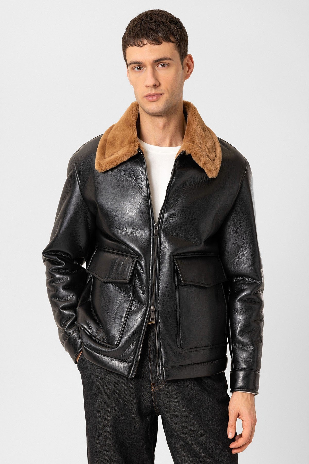 Antioch Astar Detailed Faux Leather Jacket