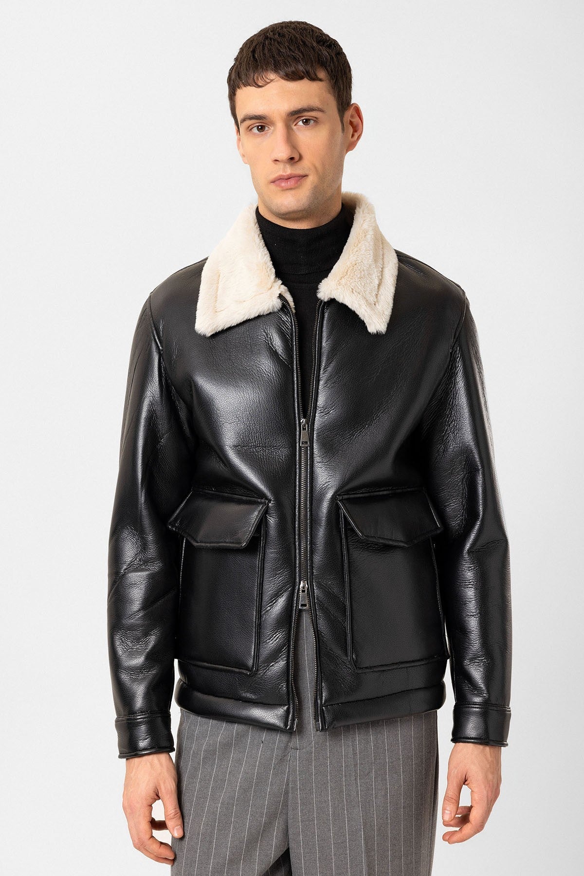 Antioch Astar Detailed Faux Leather Jacket