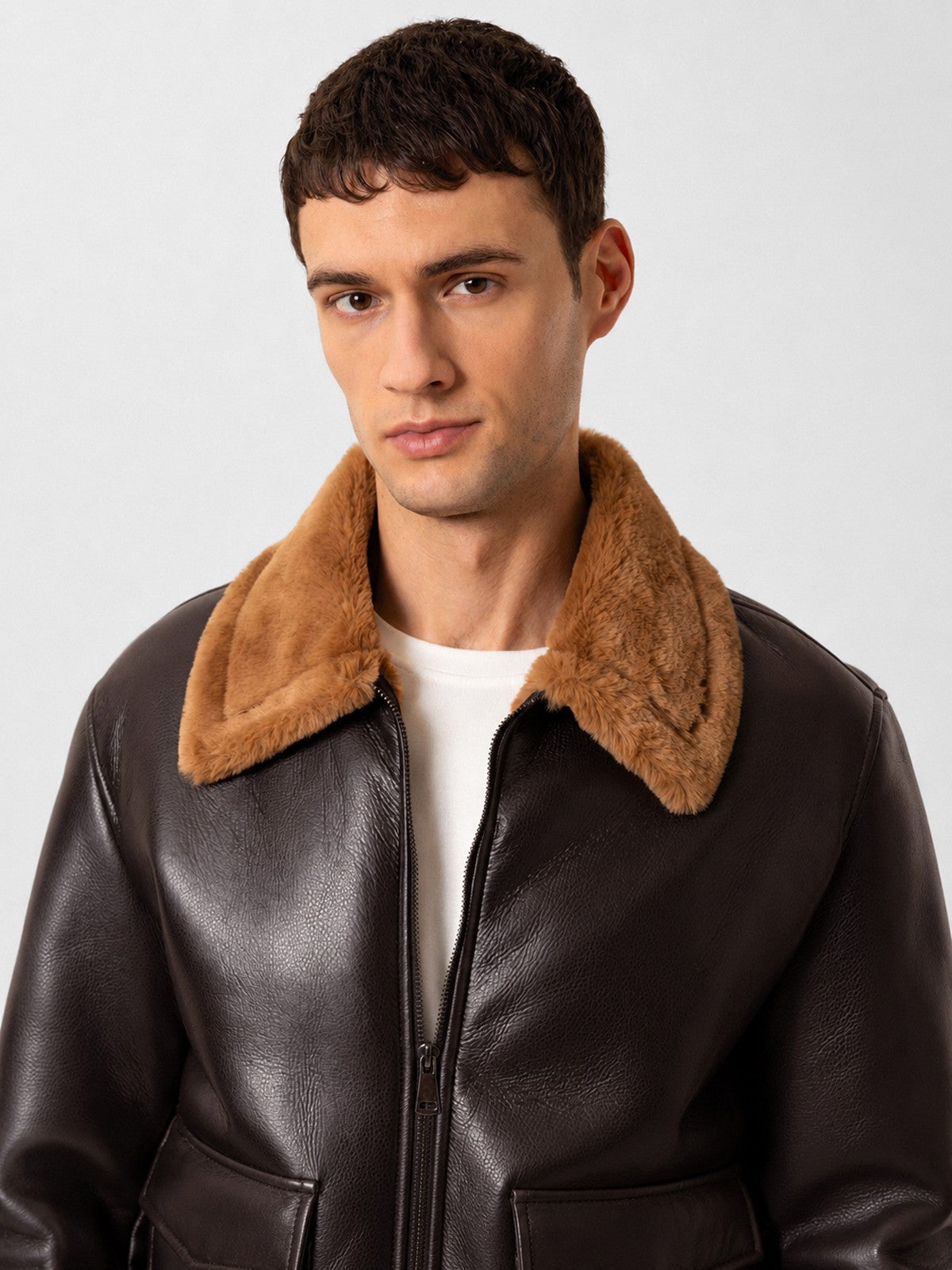 Faux Leather Jacket with Lined Details
