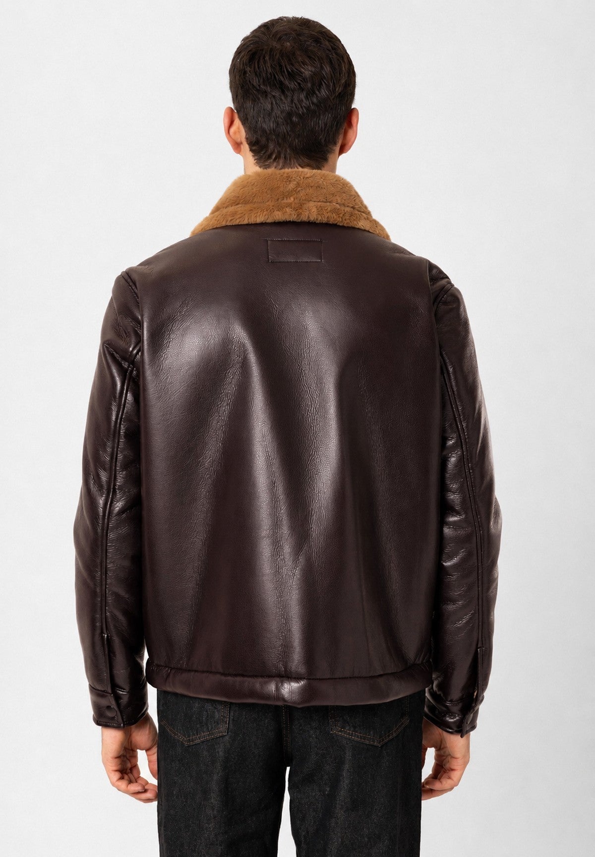 Faux Leather Jacket with Lined Details