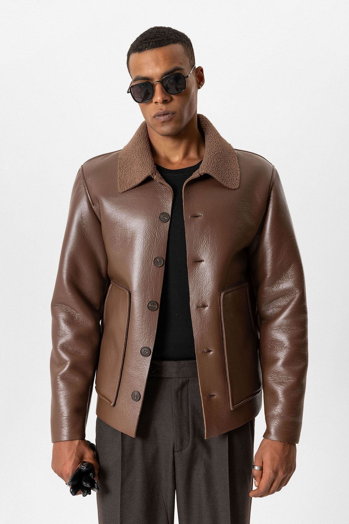 Antioch Astar Detailed Faux Leather Men's Jacket