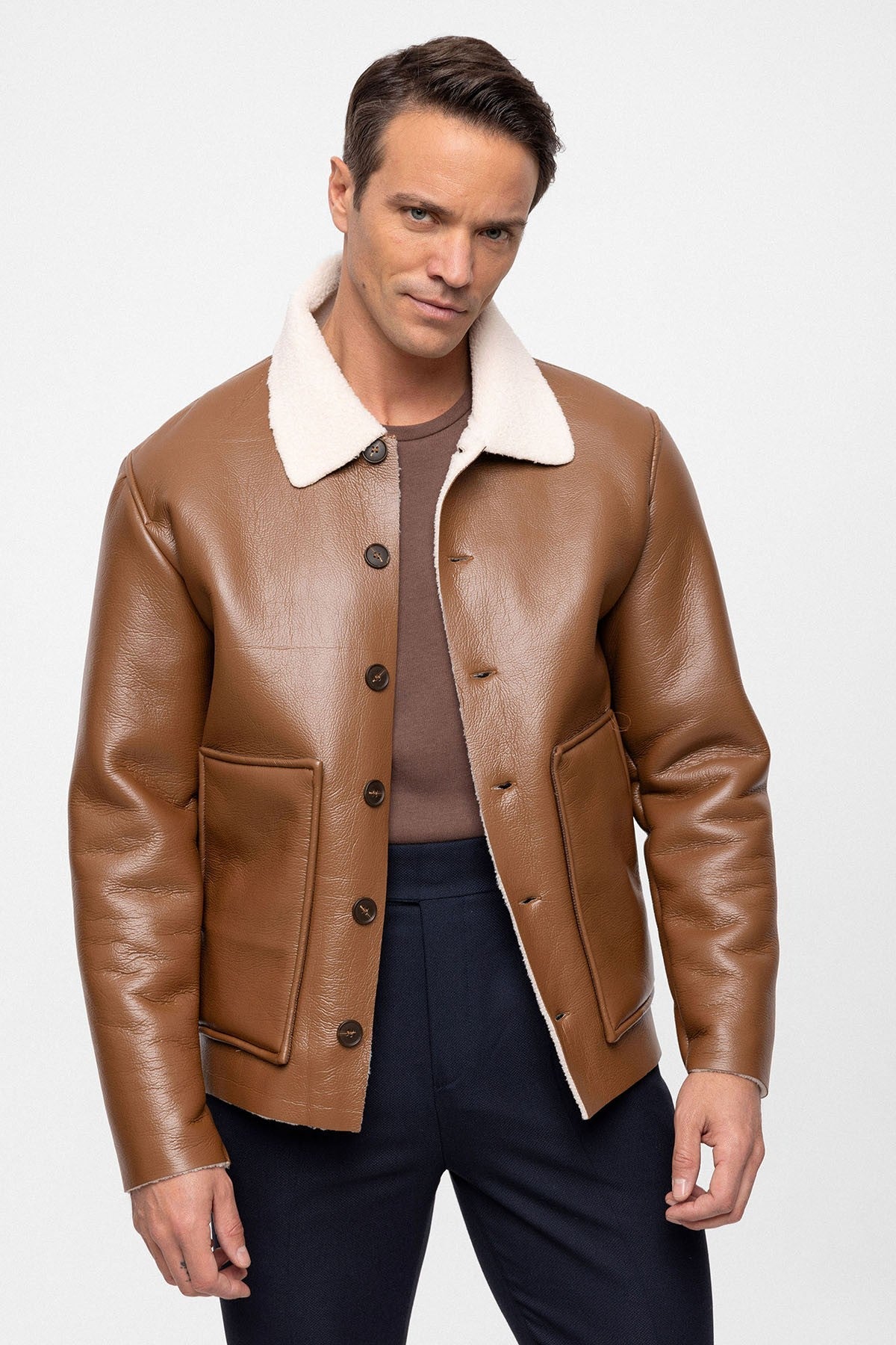 Antioch Astar Detailed Faux Leather Men's Jacket