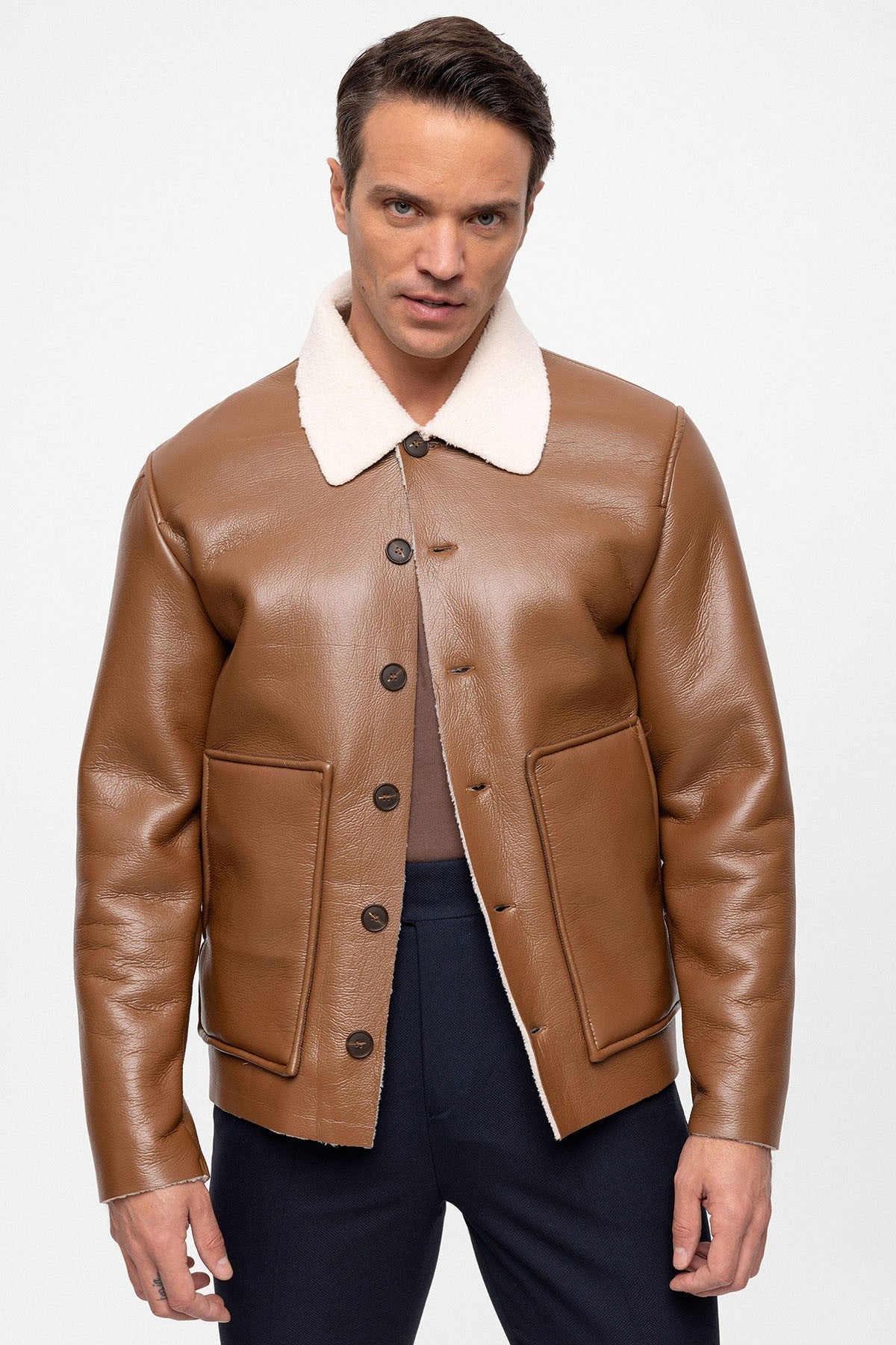 Antioch Astar Detailed Faux Leather Men's Jacket