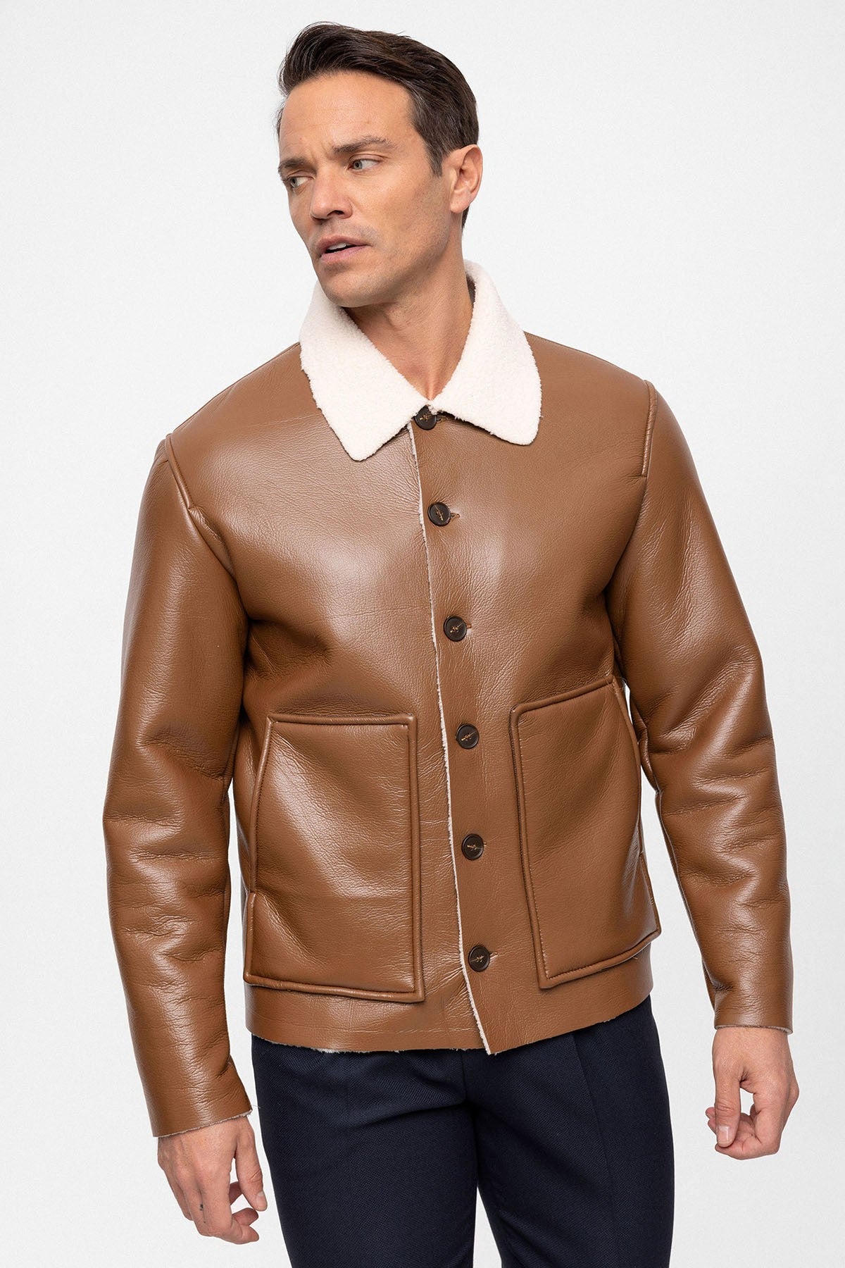 Antioch Astar Detailed Faux Leather Men's Jacket